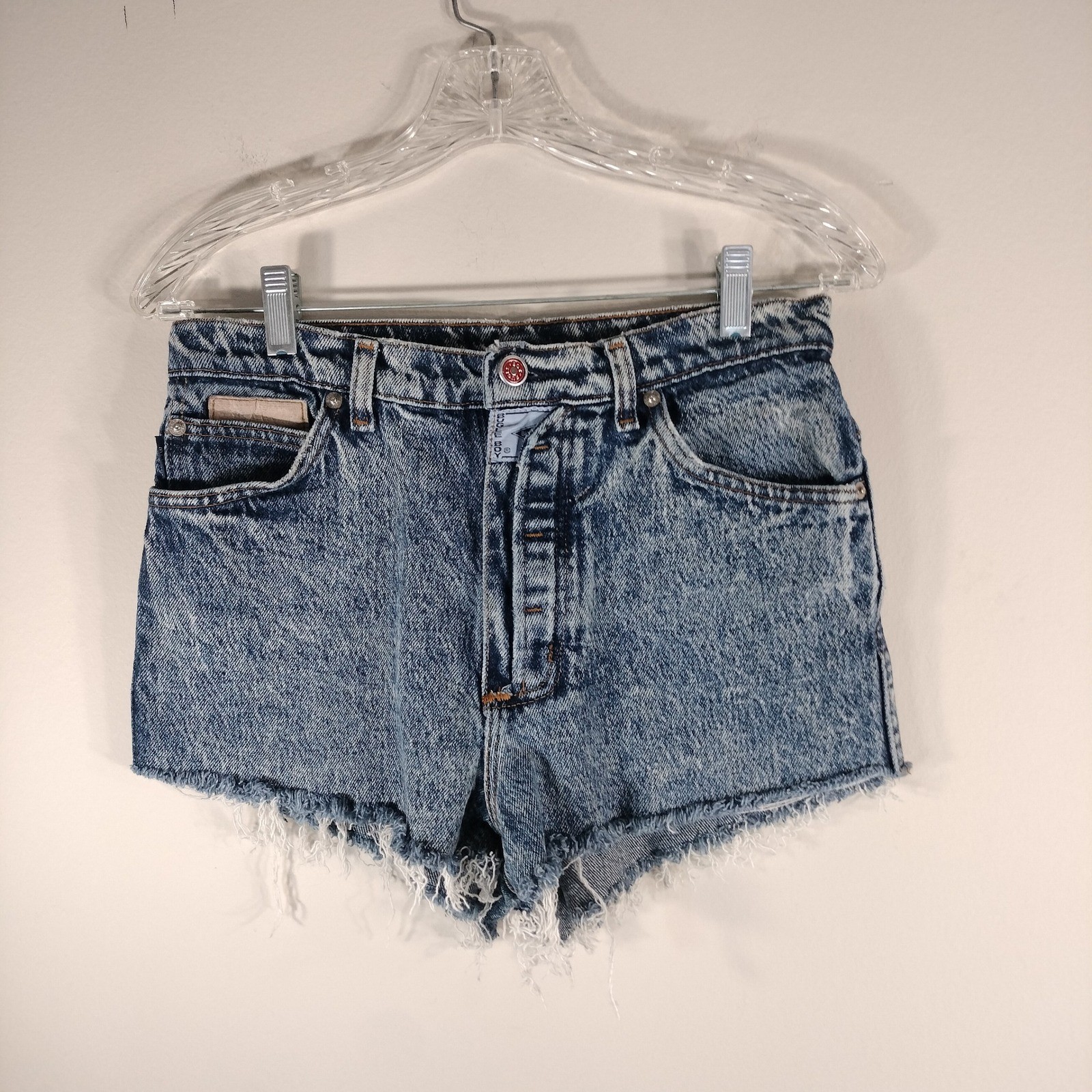 Vintage 90s Bugle Boy High Waisted Acid Wash Denim Cut Off Shorts 28 Waist