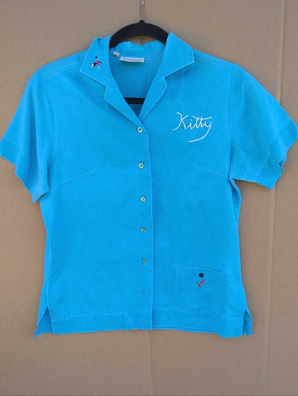 VTG King Louie Holiday Bowling Shirt Turquoise Chainstitch Holiday Inn 50s 60s