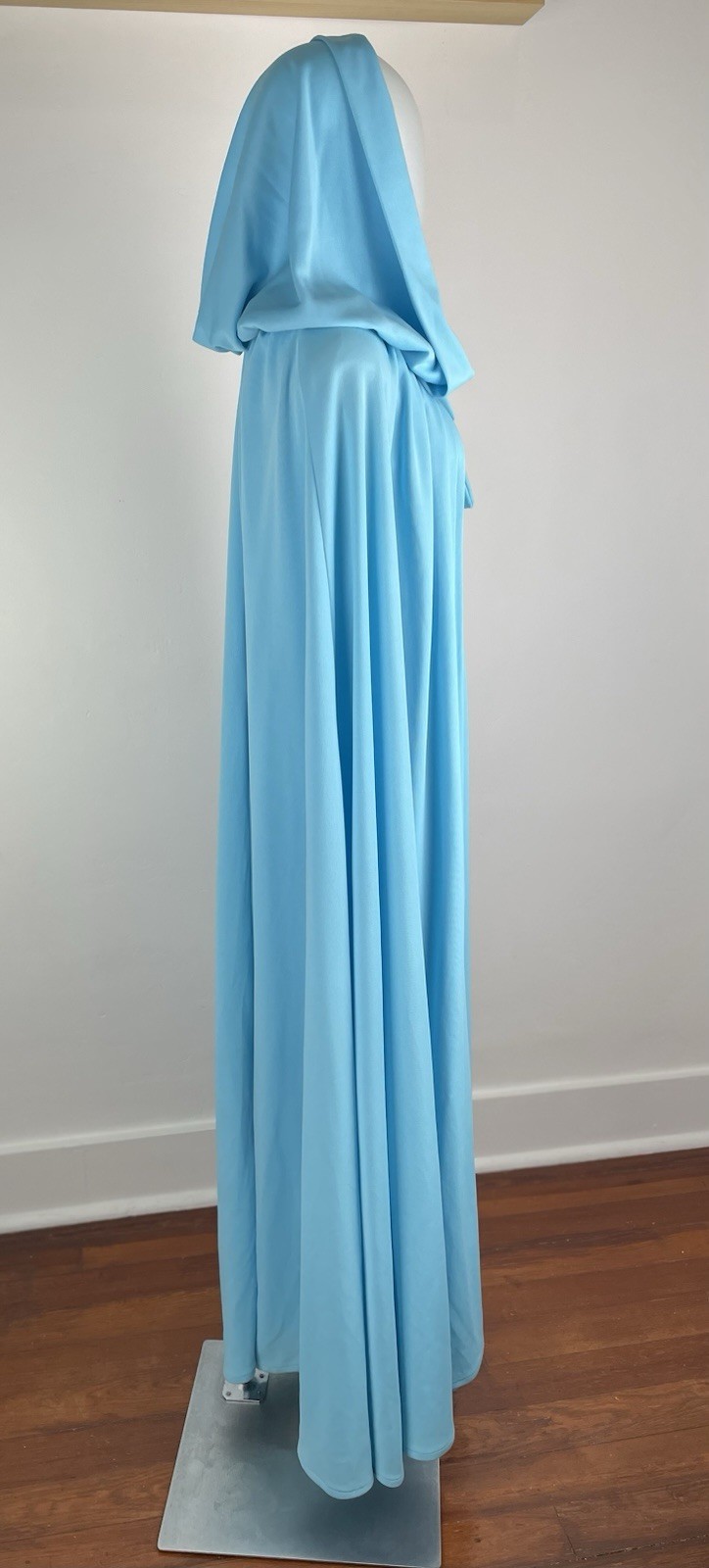 Vintage 60s 70s Dress & Hooded Cloak Cape Aqua Blue Matching Set 2 Piece Size 10