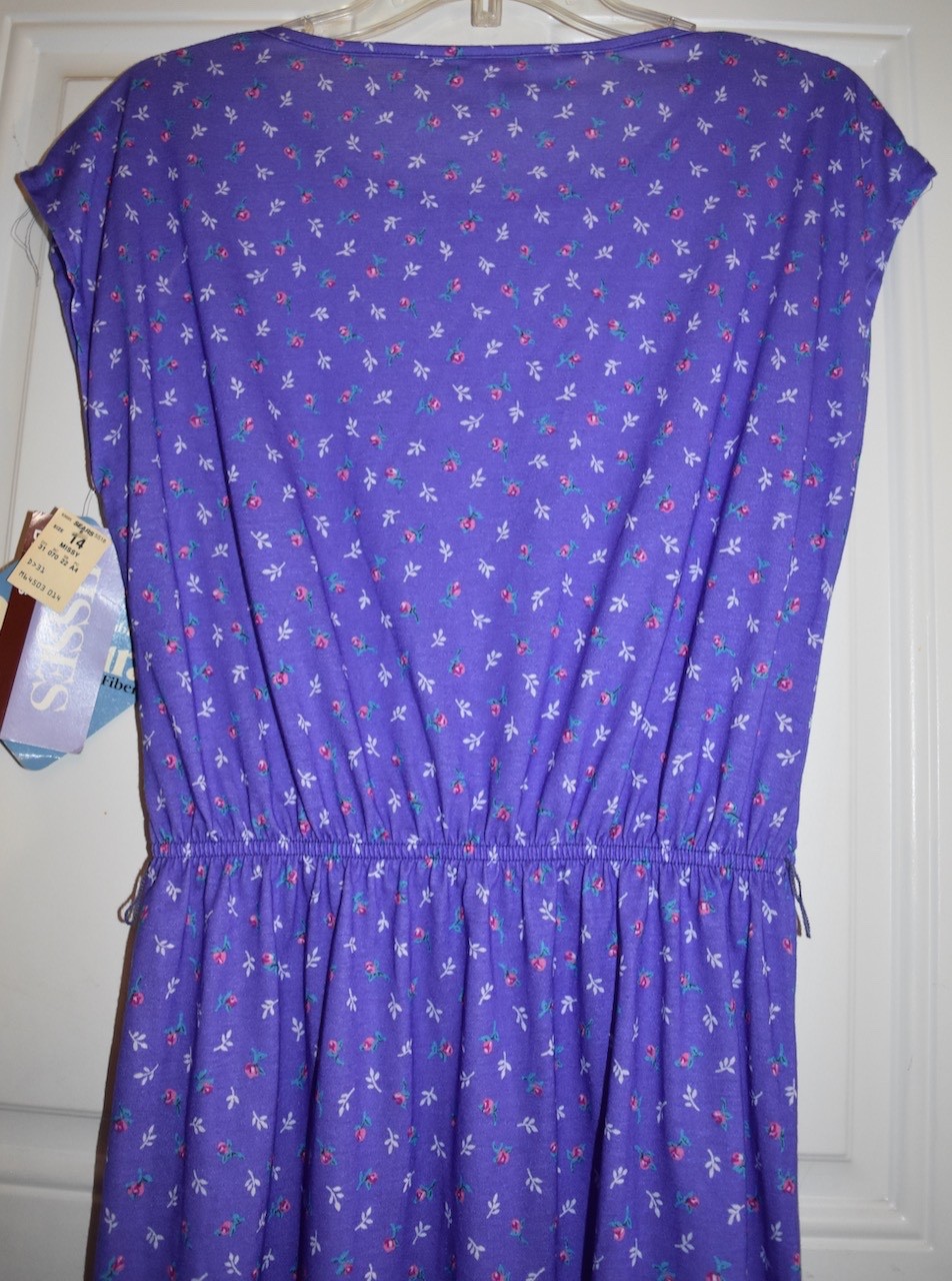 VTG NOS Womens Dress Purple Floral Union Label USA Sears See Measurements 14