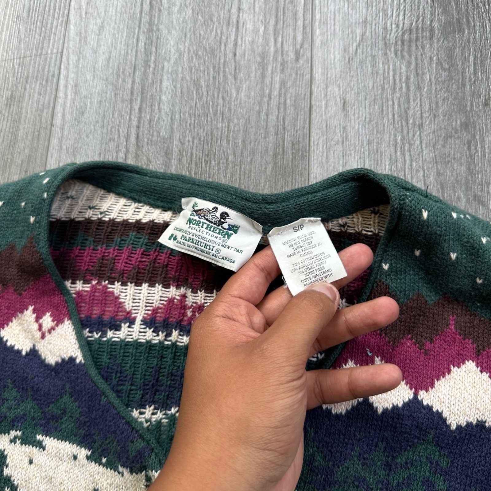 Vintage Nature Womens Northern Reflections Cardigan Sweater Green Wool Blend S/P