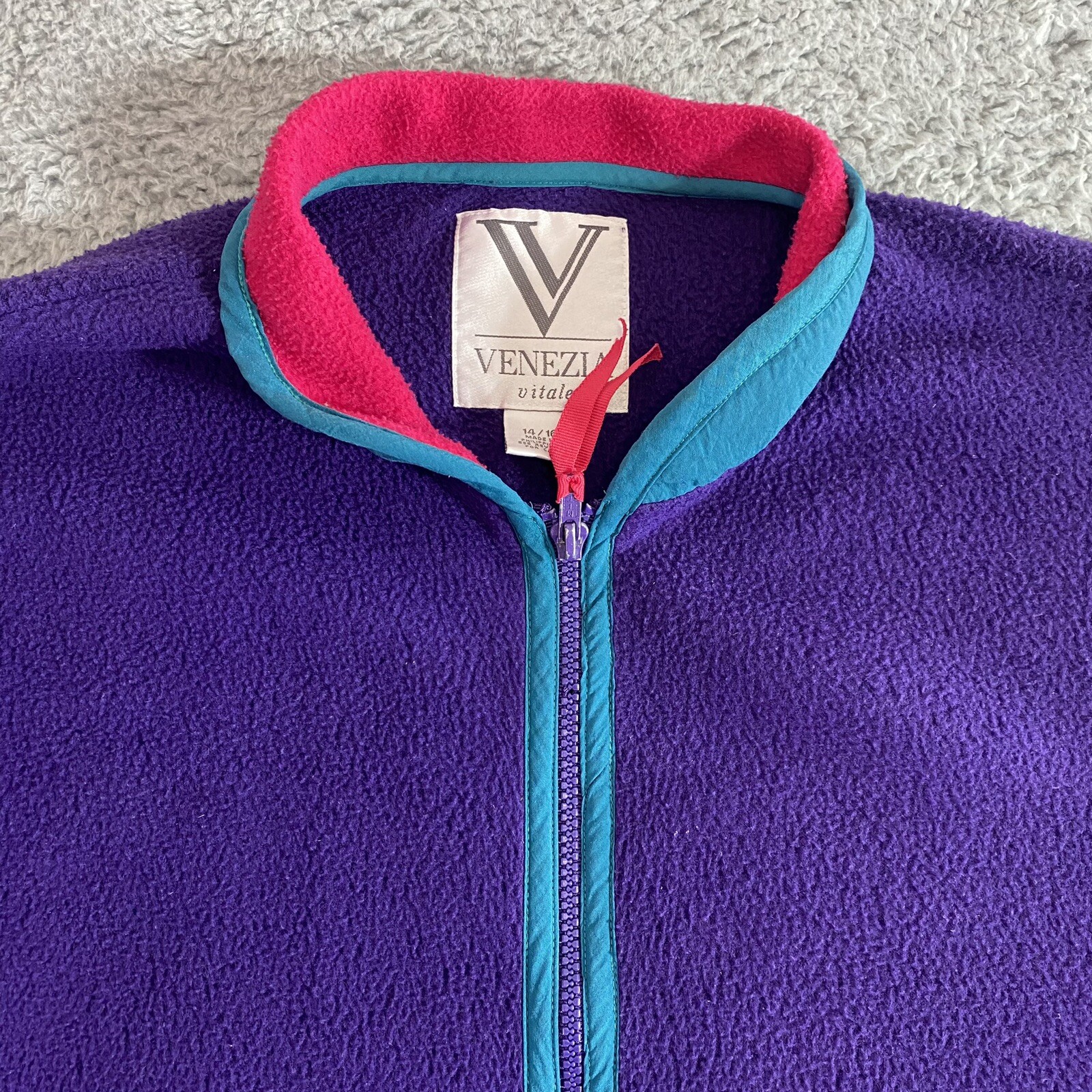 Vintage 90’s Venezia Vitale Fleece Jacket Women’s 14/16 Purple Pink Blue Zip