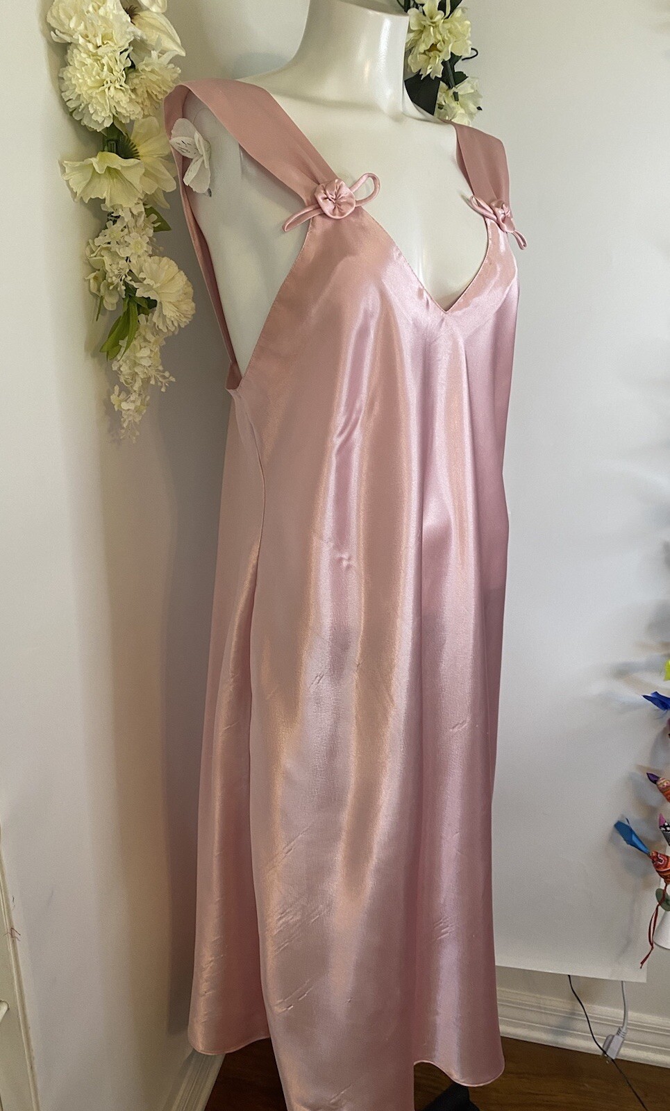 Vintage Val Mode Pink Lingerie Peignoir Sleep Gown Dress Ankle Length Size Large
