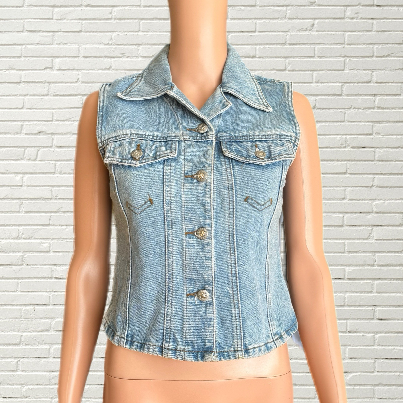 Vintage 80s 90s Denim Vest Top – Zana di – Lace Up Back
