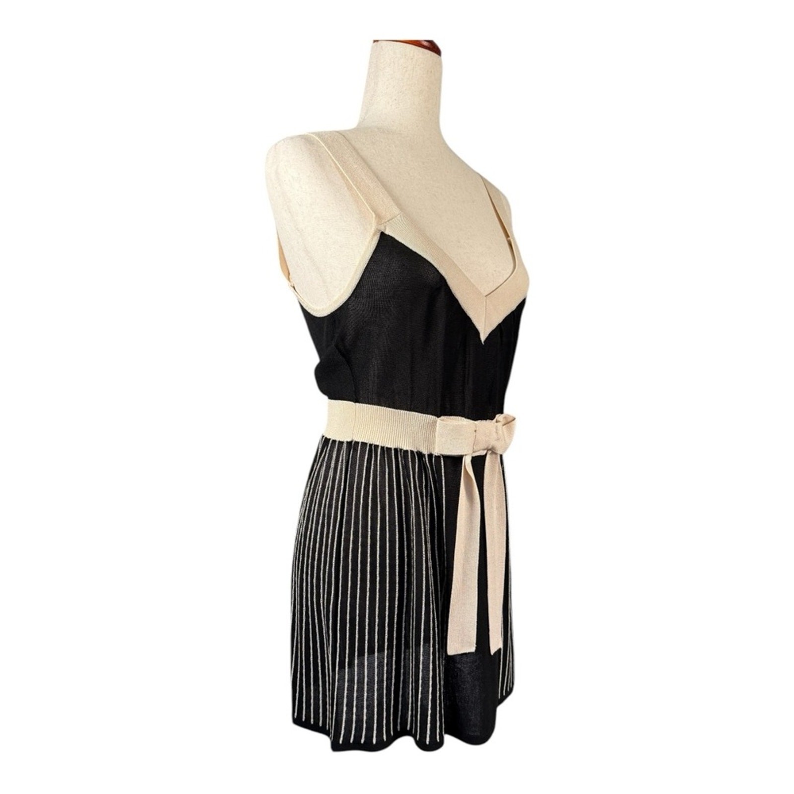 Nanette Lepore Vintage Knit Dress Black Cream Retro Coquette Feminine Medium