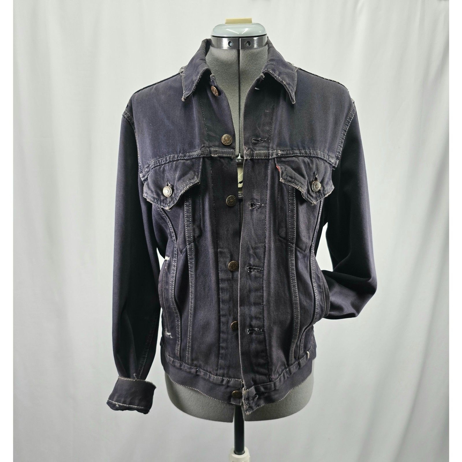 Custom Distressed Denim Levis Trucker Jacket Jean 90s Grunge Patchwork Painted