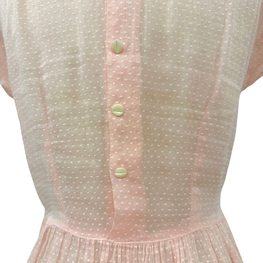 Vintage 1930s Pink Dotted Swiss Semi Sheer Fit n Flare Day Dress