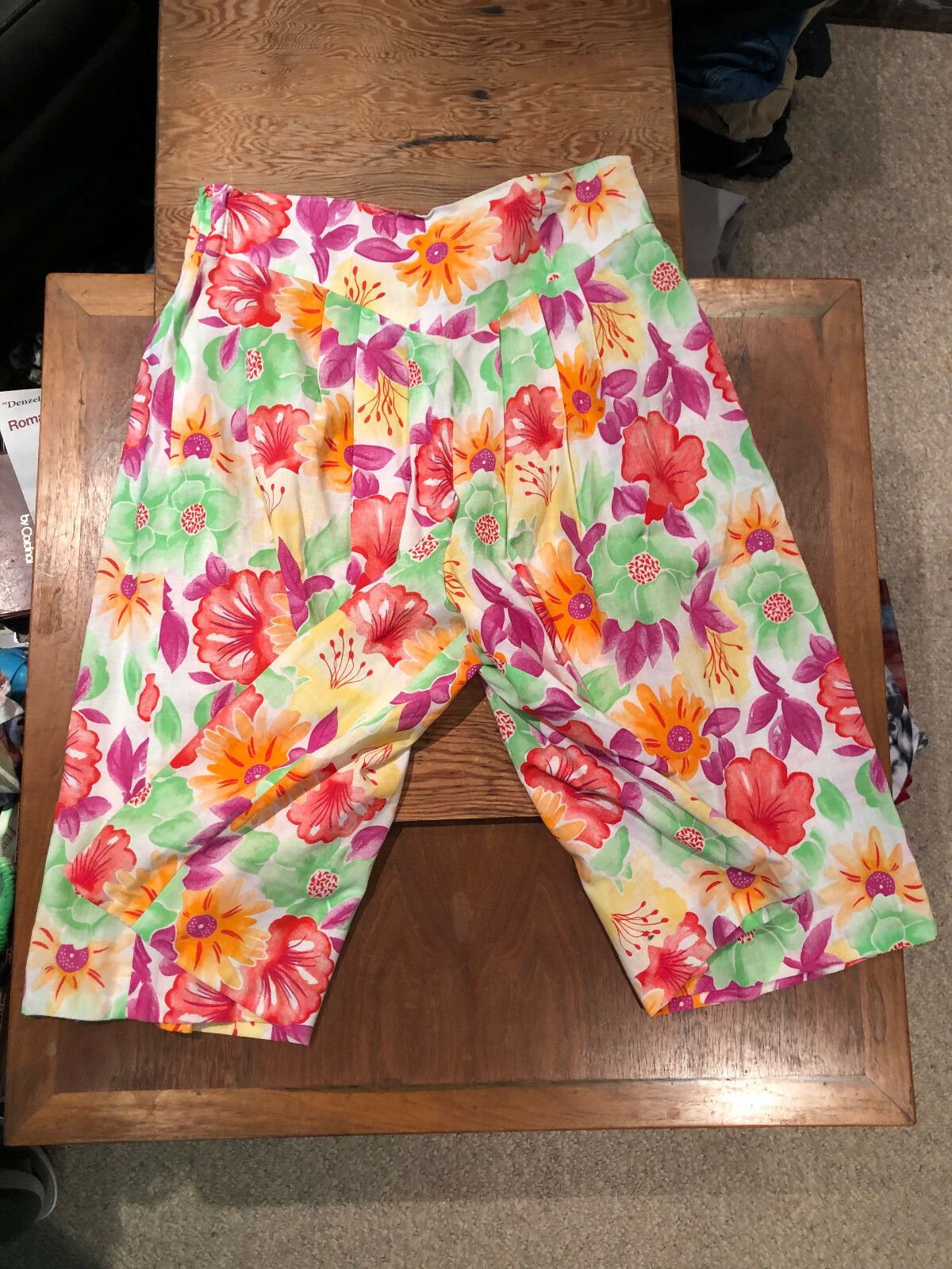 Vintage 60s 70s Handmade Floral Print Pleated Culottes Shorts Size 30×29