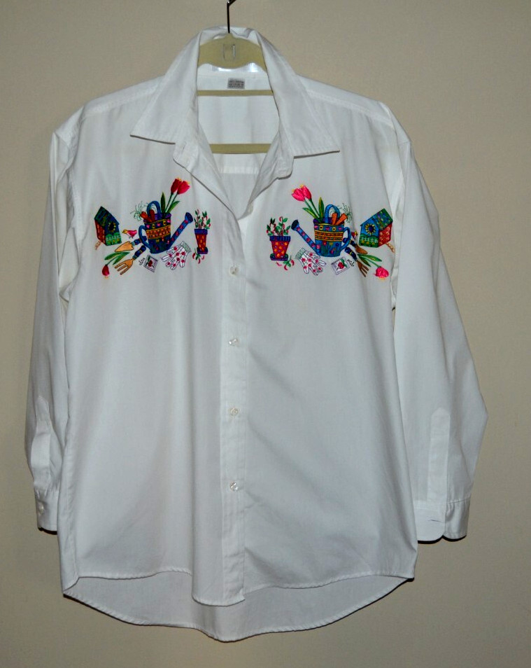 Vintage Casey Coleman Long Sleeve White Gardening Shirt Blouse -Chest 46″