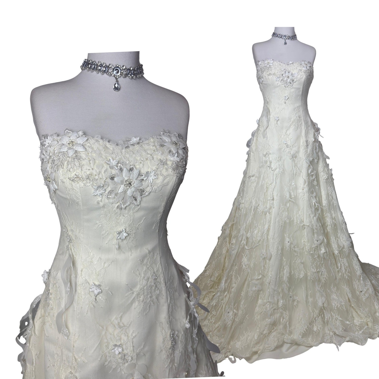 Vintage 3D Floral Wedding Bridal Dress Bride Dress Fairycore Wedding Gown