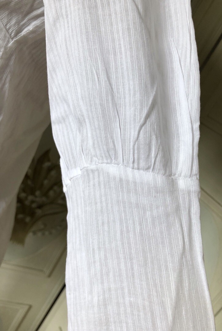 VTG VICTORIAN STYLE ANTIQUE? WHITE 100% COTTON BLOUSE TOP PUFF SLEEVES LACE EUC