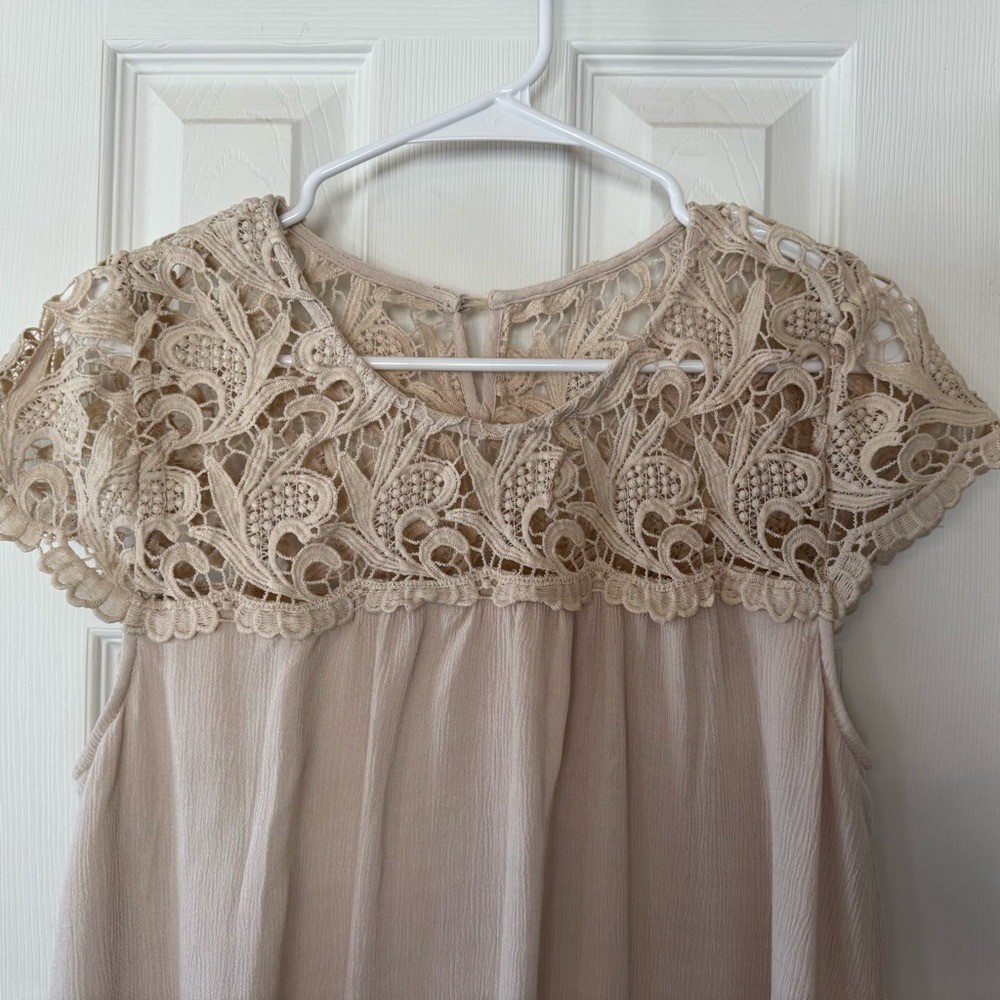 Blu Pepper Lace Anthropologie Top M Boho Cream Flowy Babydoll Romantic Cottage
