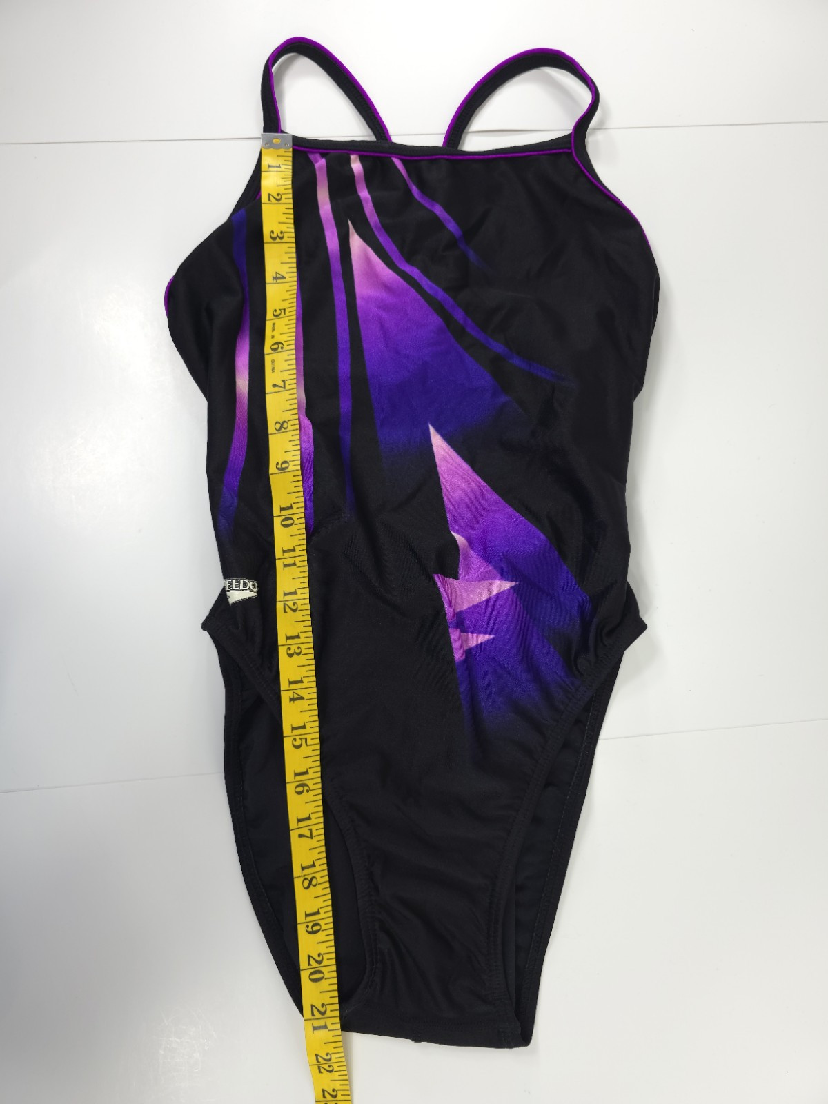 VINTAGE SPEEDO SWIMSUIT WOMENS SIZE 34 / 10 BLACK PINK PURPLE WIRE FREE UNPADDED