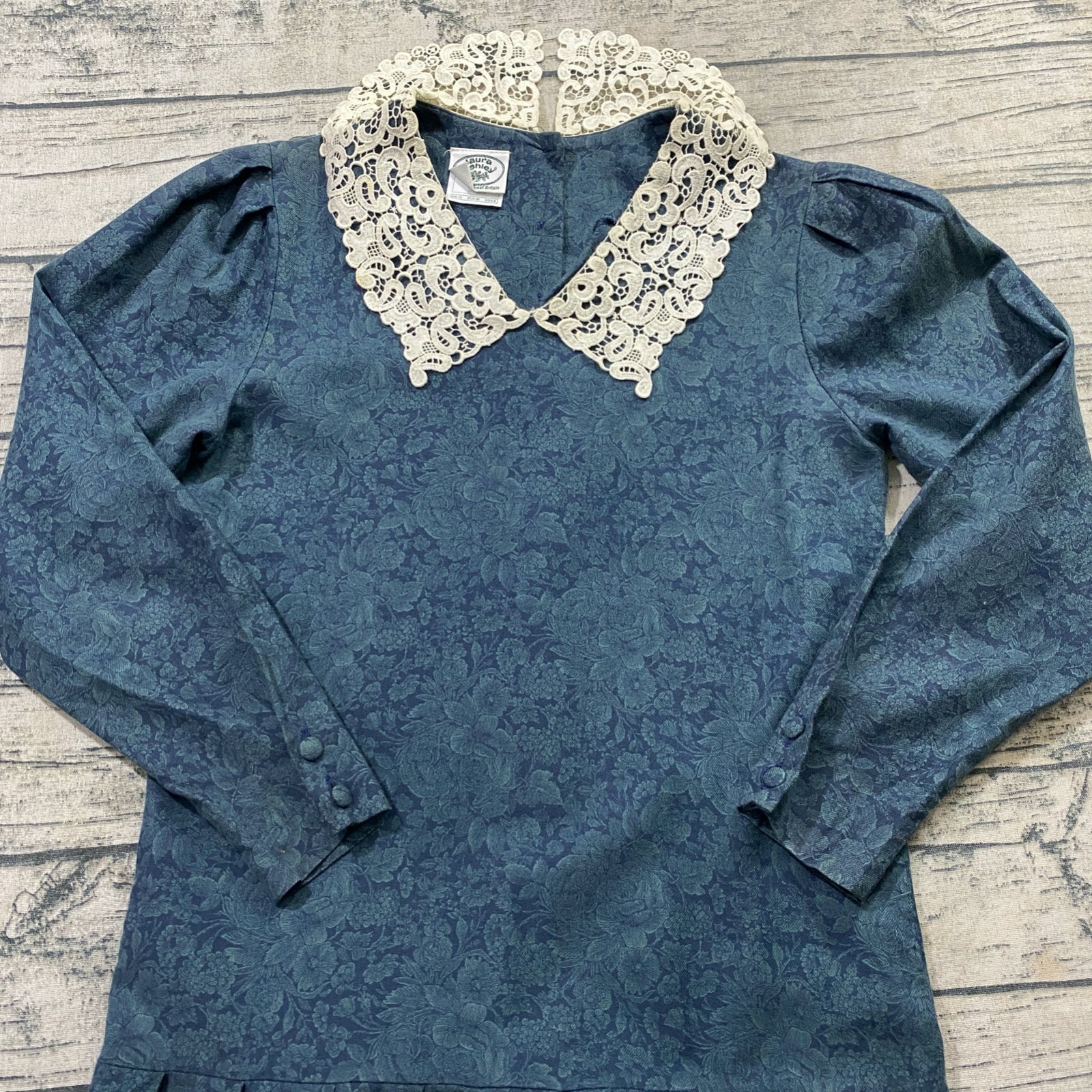 Laura Ashley Vtg 80s 8 Prairie Cottagecore Drop Waist Floral Lace Bibbing