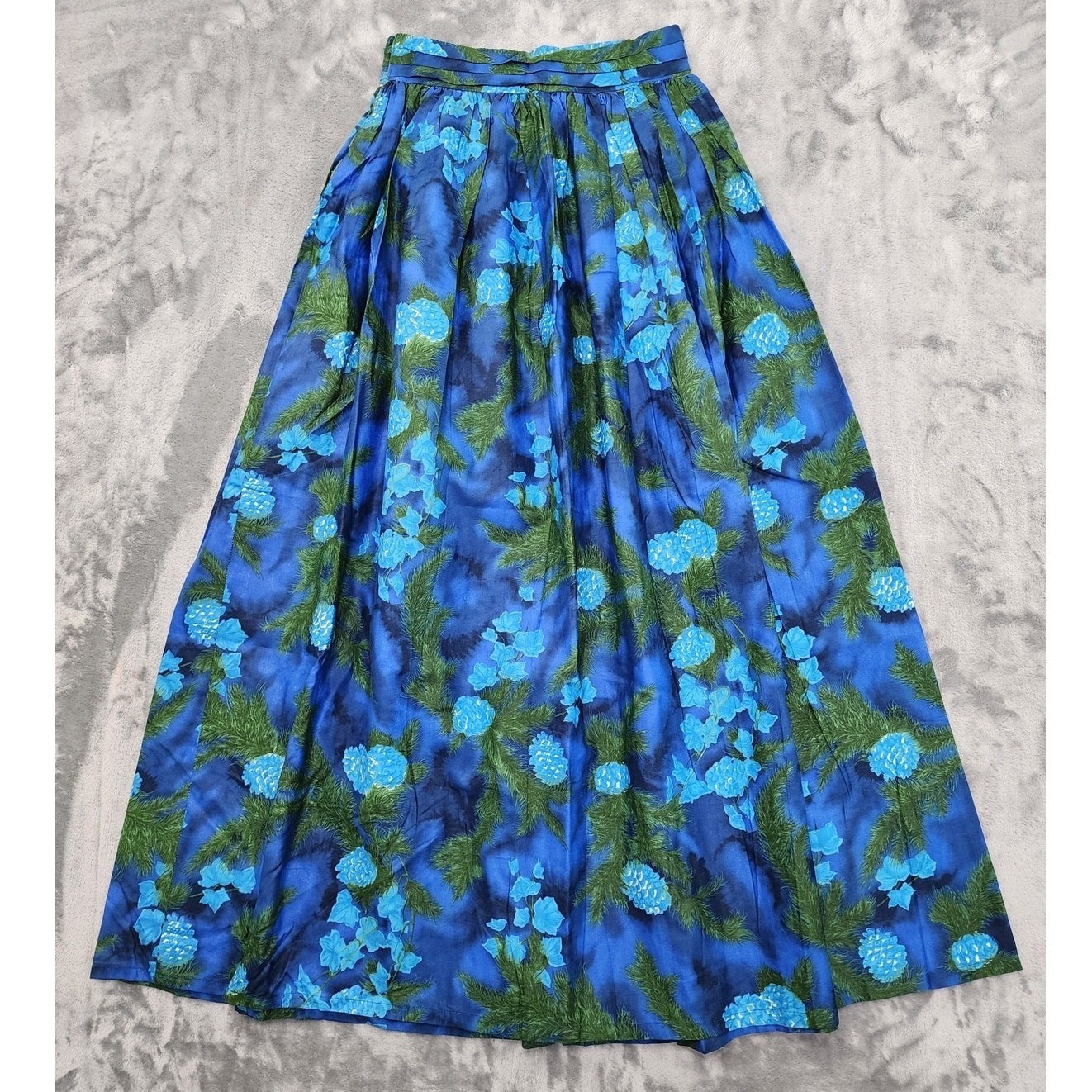Vintage 40s 50s VIP Fabrics Skirt Womens S Blue Green Floral Pleated Maxi Zip