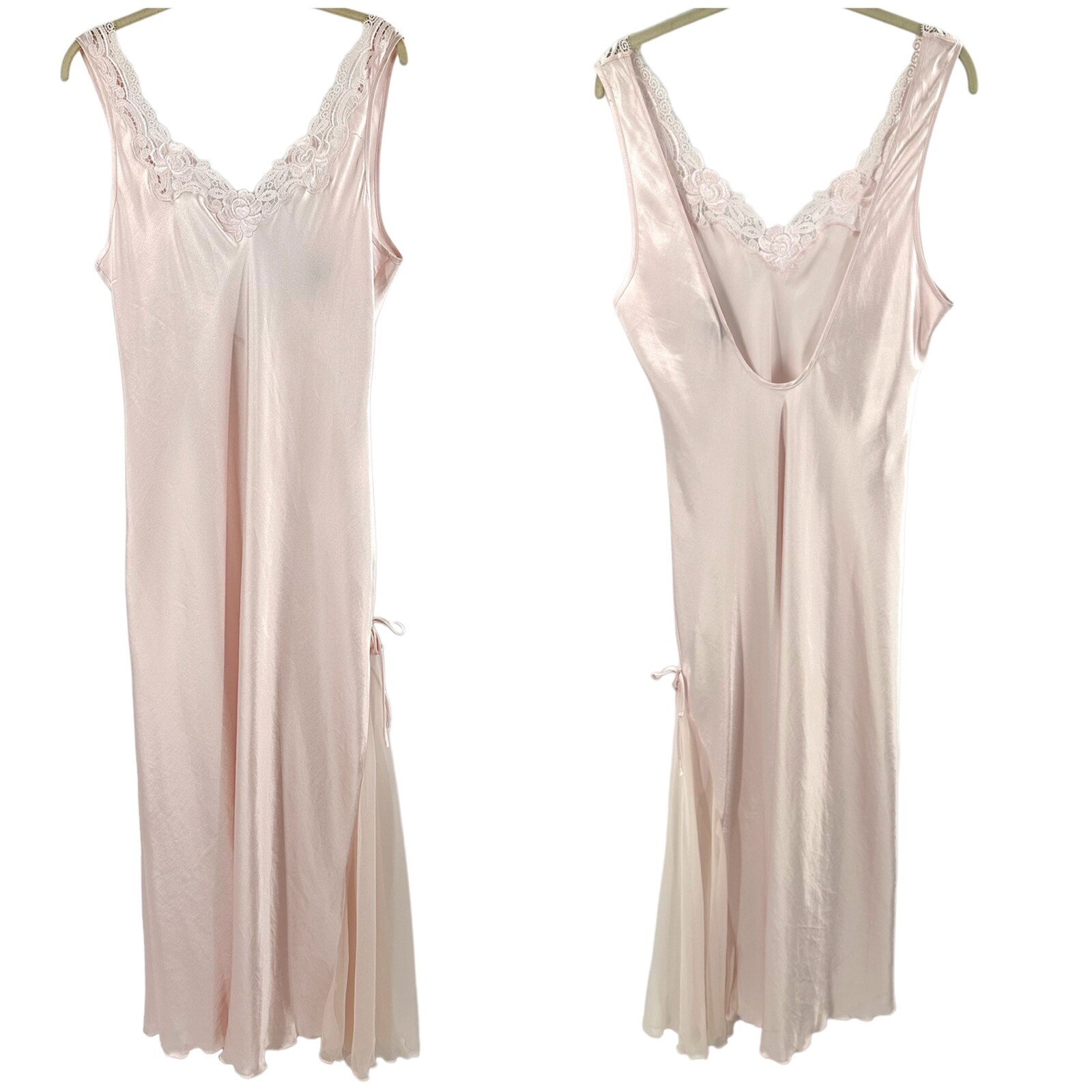 Vintage Valentino Slip Dress Womens Large Satin Maxi Nightgown Lace Ethereal