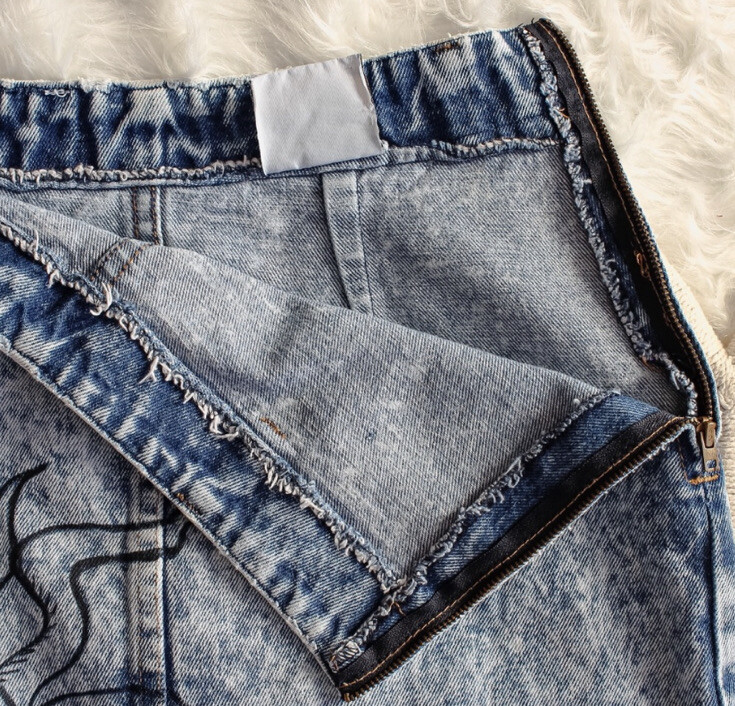 Vtg Limited Express Acid Wash Denim Jean Skirt Handpainted Octopus Steampunk XS