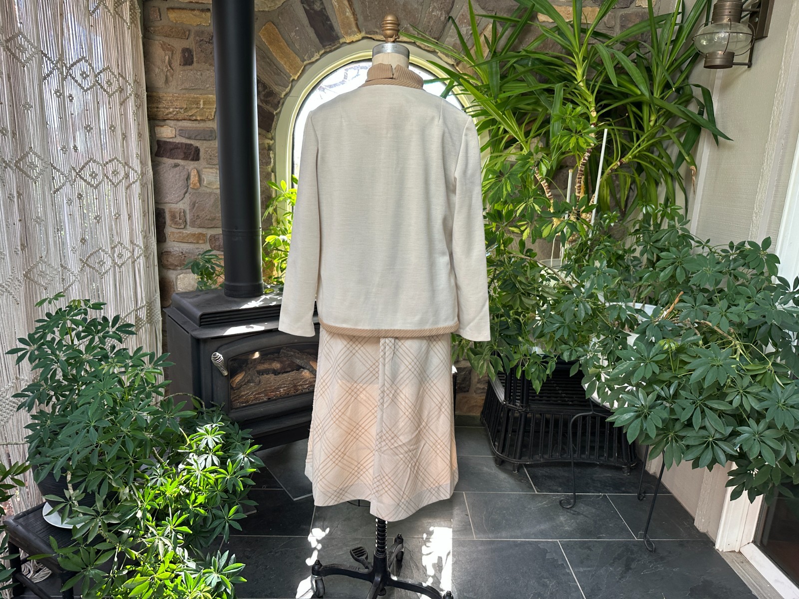 Vintage 1970s Ivory and Beige Dress with Jacket Kay Windsor The Look You Love