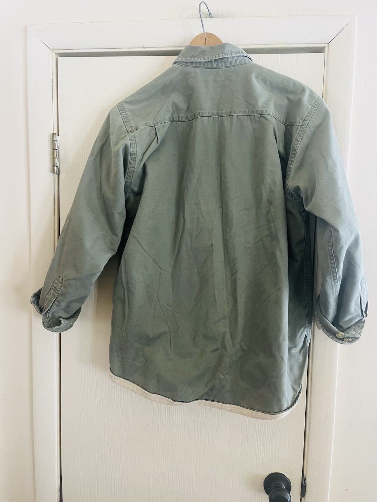 Vtg 90s Grunge Farmcore Chore Cabincore Army Green Faux Sherpa Jacket M