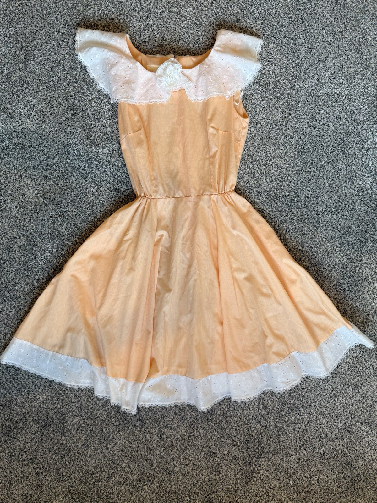 Vintage The Square Dance Dress Co. 14 Peach White Gingham Eyelit Collar