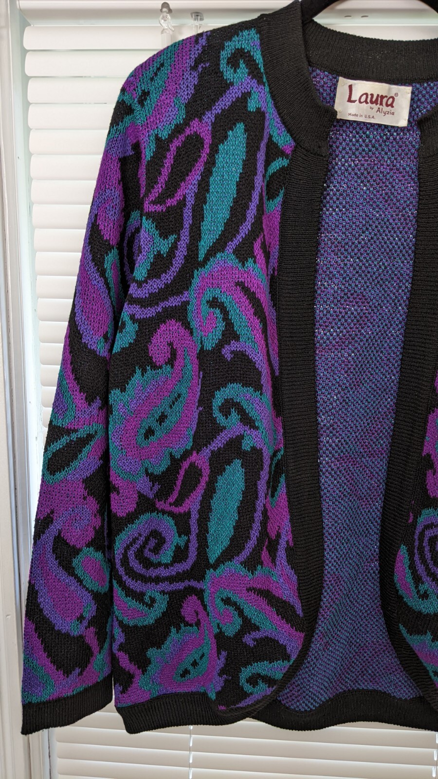 VTG 80s Women’s M/L Open Front Cardigan Sweater Paisley Shoulder Pads EUC