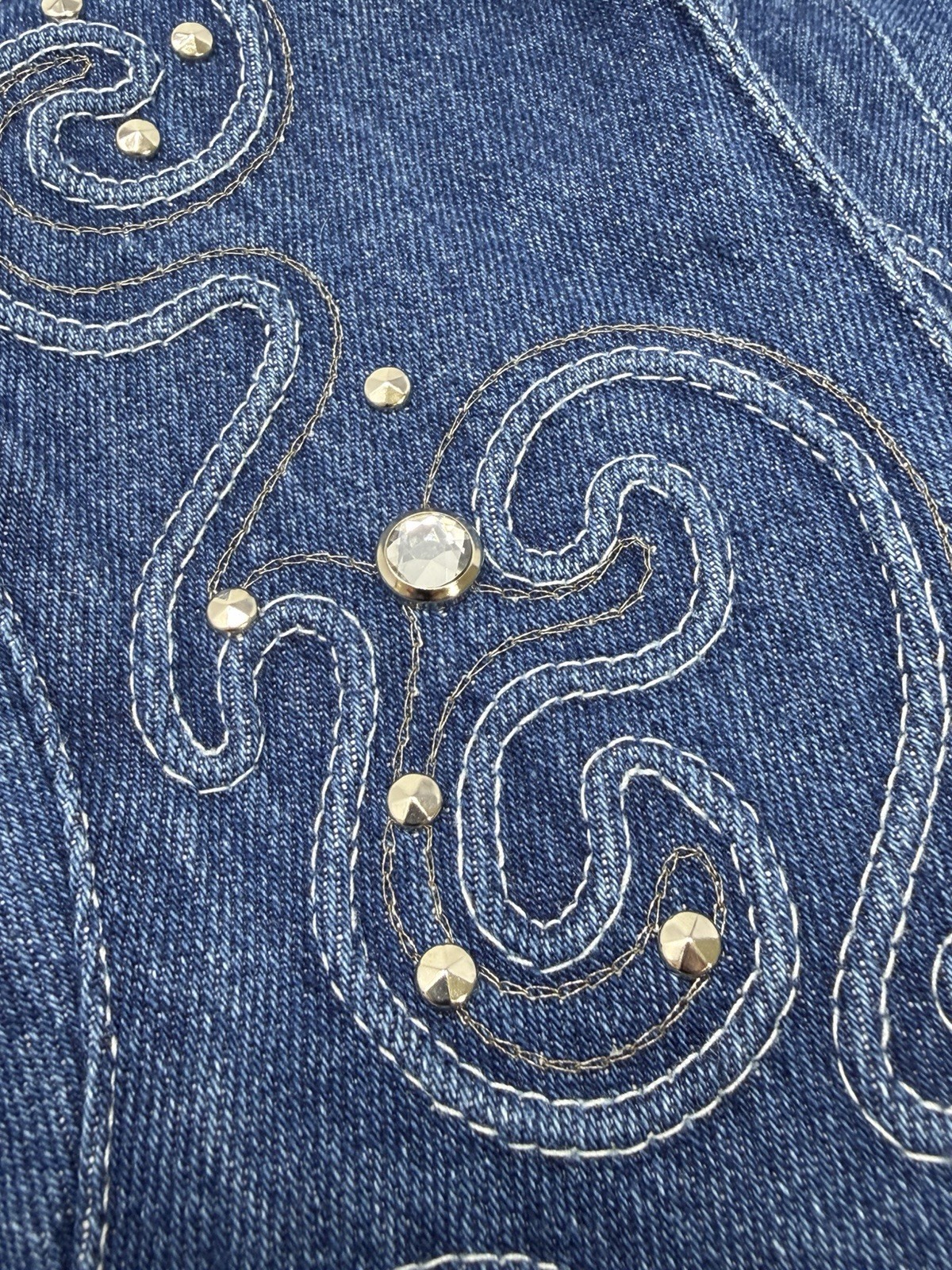 Vintage Pado Jean Jacket Women’s Medium Rhinestone Embellished 80s USA Denim