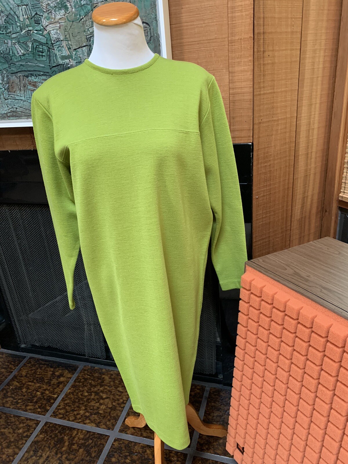 VTG 80s Outlander Women’s Avocado Green Acrylic-Wool Blend Dress – Size Small