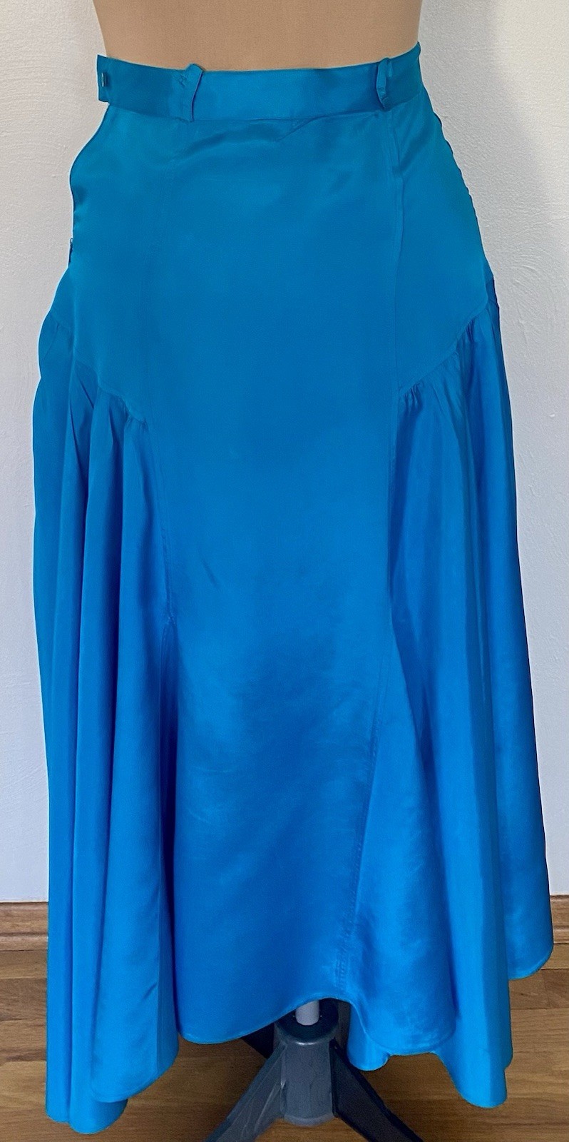 Vintage 80s Silky Circle Skirt *Large* TAMPA Blue Gored Panel Maxi Twirl Skirt
