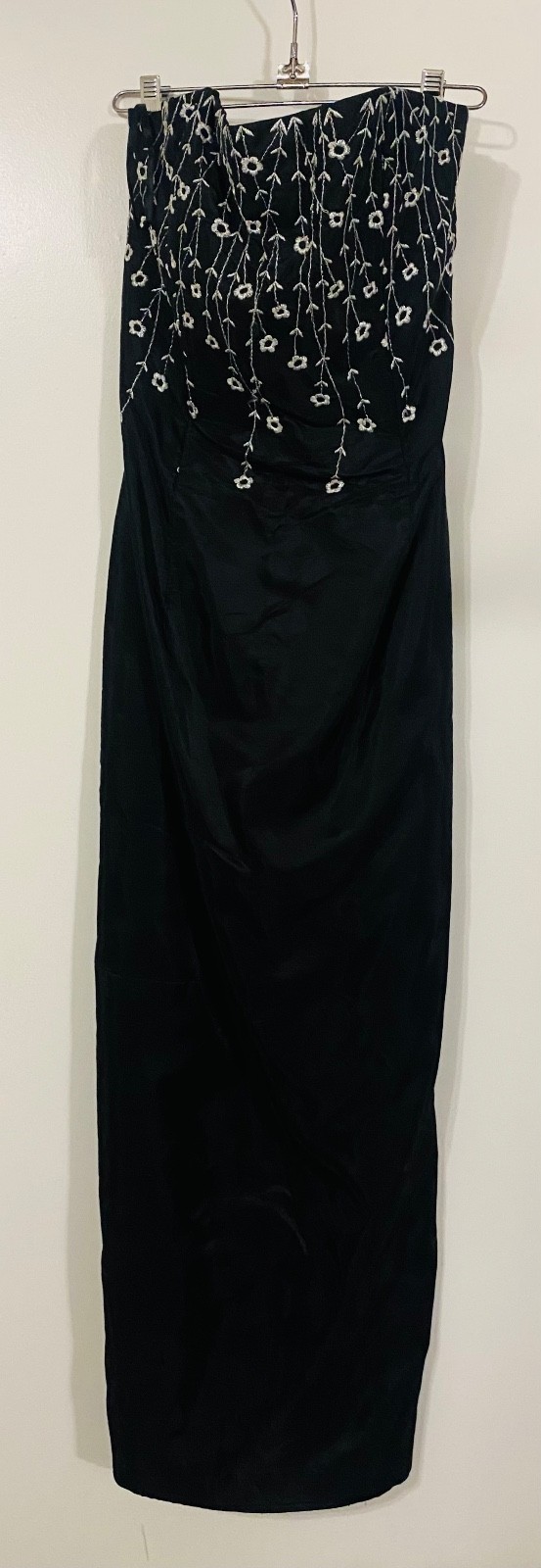 JESSICA McCLINTOCK for GUNNE SAX STRAPLESS MAXI GOWN BLACK/SILVER FLORAL SZ 7