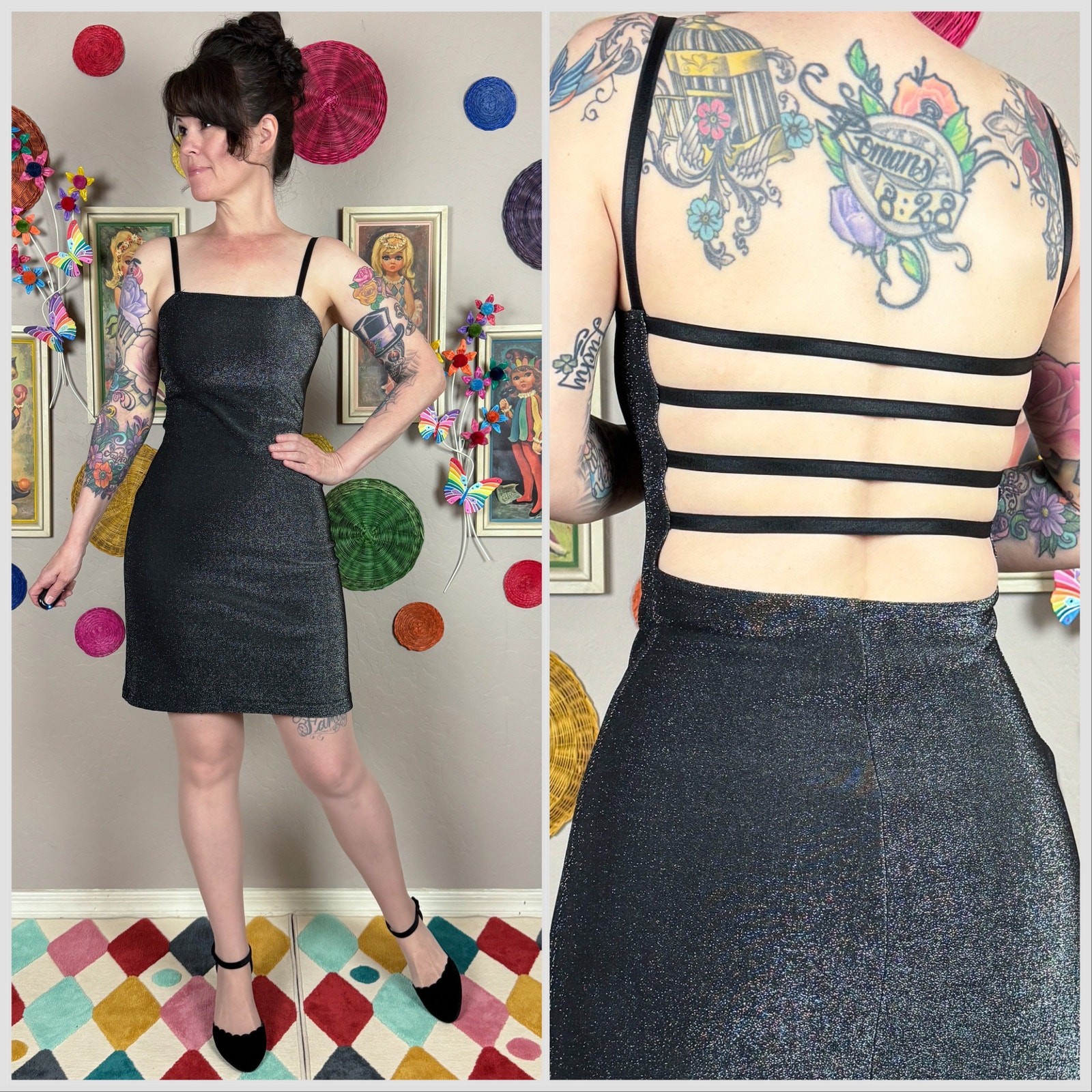 Vintage 1980s Silver Lurex Open Strappy Back Bodycon Minidress | XS/S