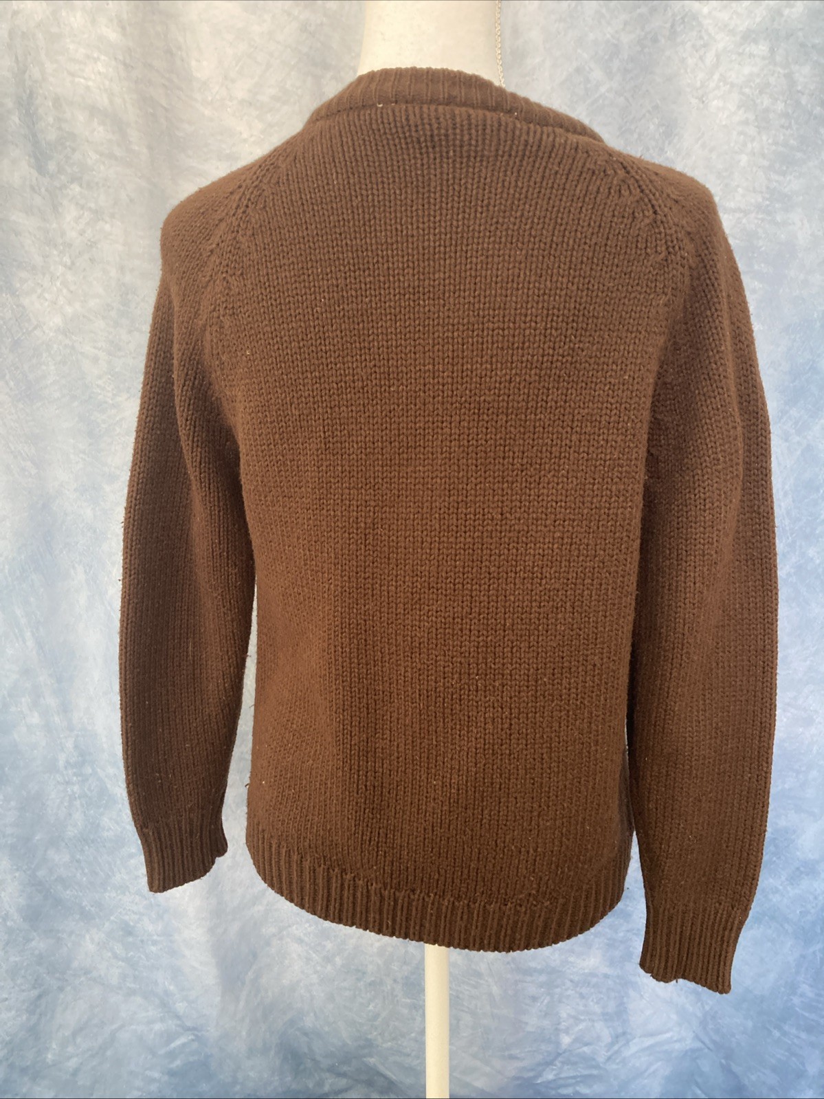 Vintage 1970s Women’s Brown Knit Cabled Acrylic Button Down Cardigan House Coat