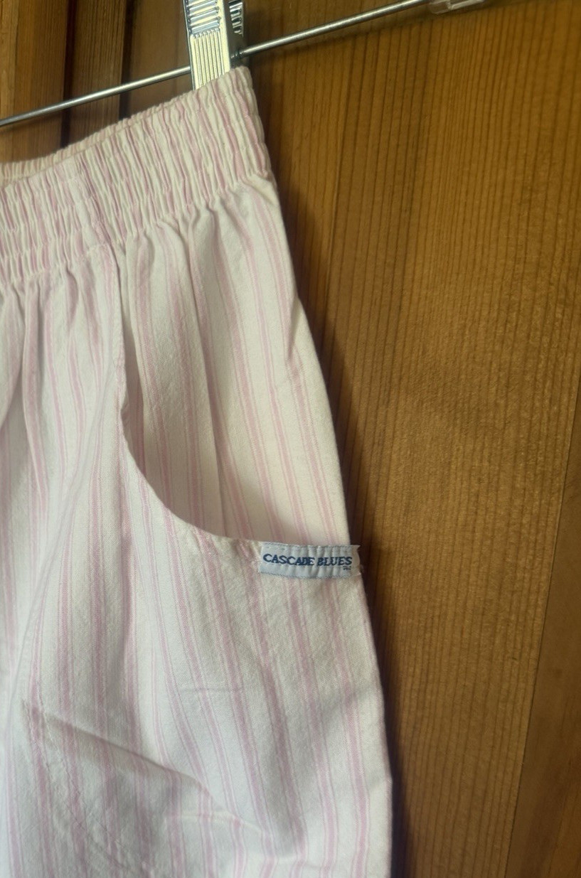 Vtg Cascade Blues High-Rise Elastic Waist Mom Pants Lightweight Pink Strip #302