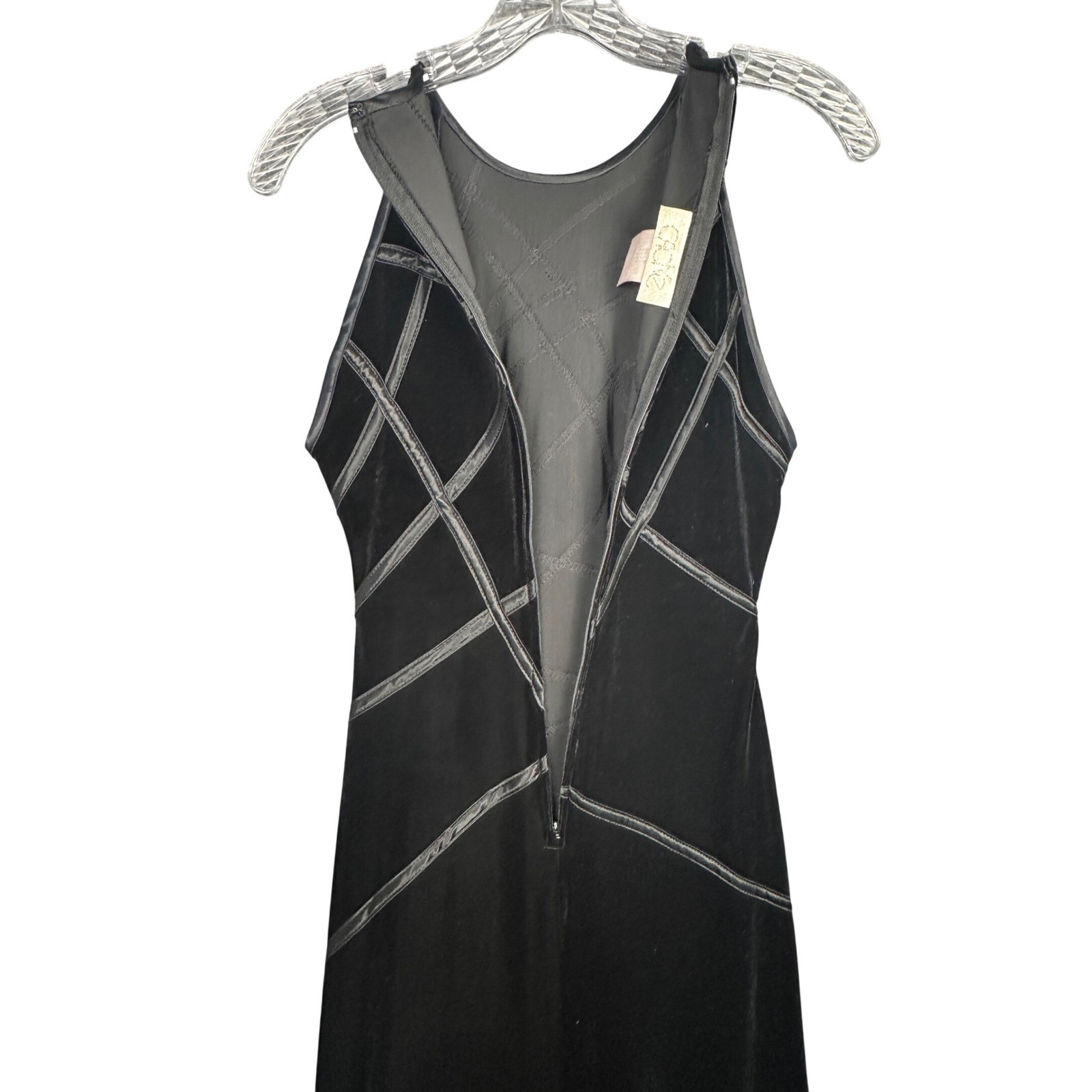 Cache Womens Vintage 90s Velvet Halter Maxi Dress Small Black Lattice Goth Gown