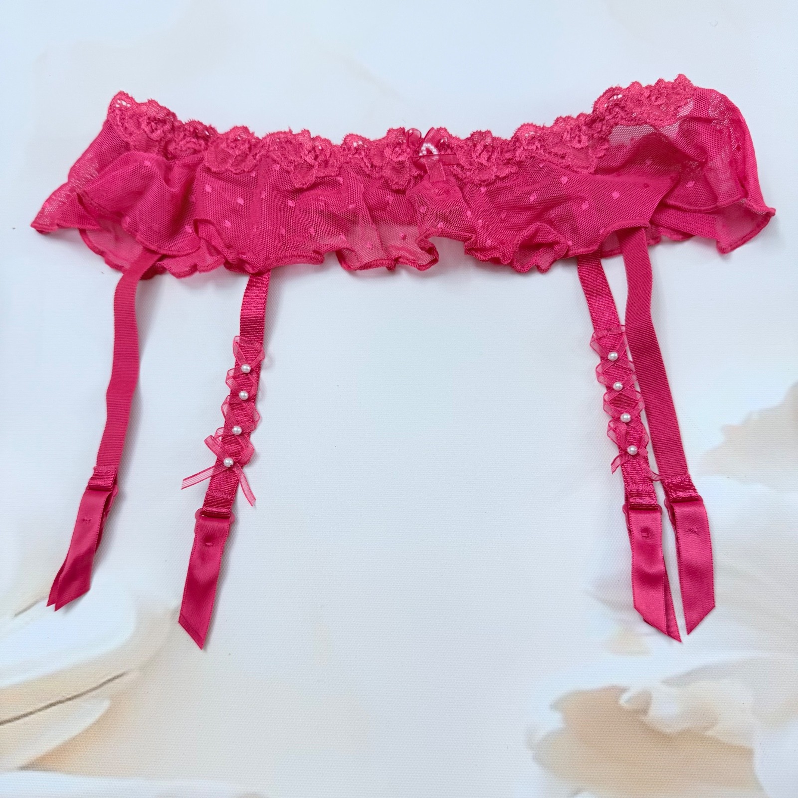 Triupmh fuscia mesh garter belt suspender it 1 size S