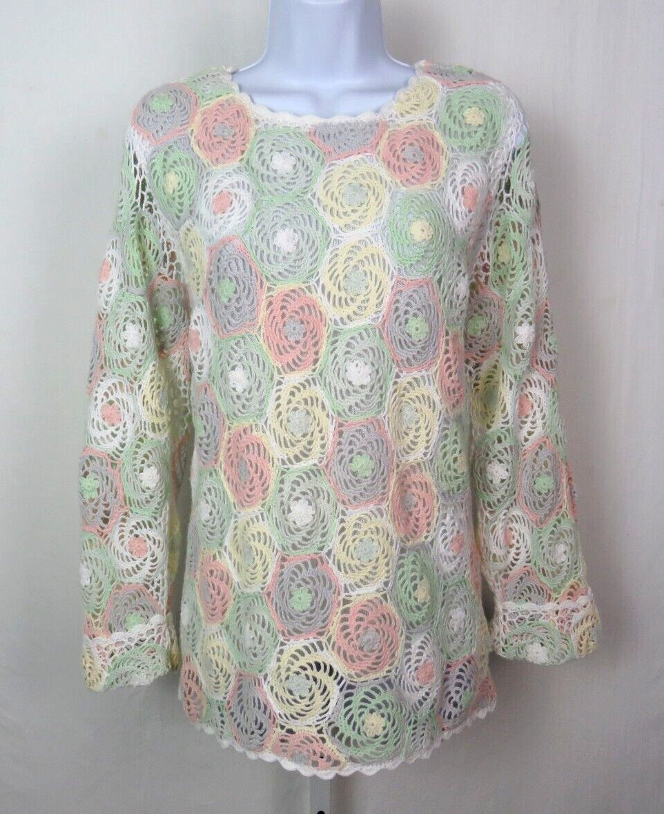 VTG 1980s BFA CLASSICS CROCHETED FLORAL TOP SIZE MEDIUM COTTON RAMIE LINED