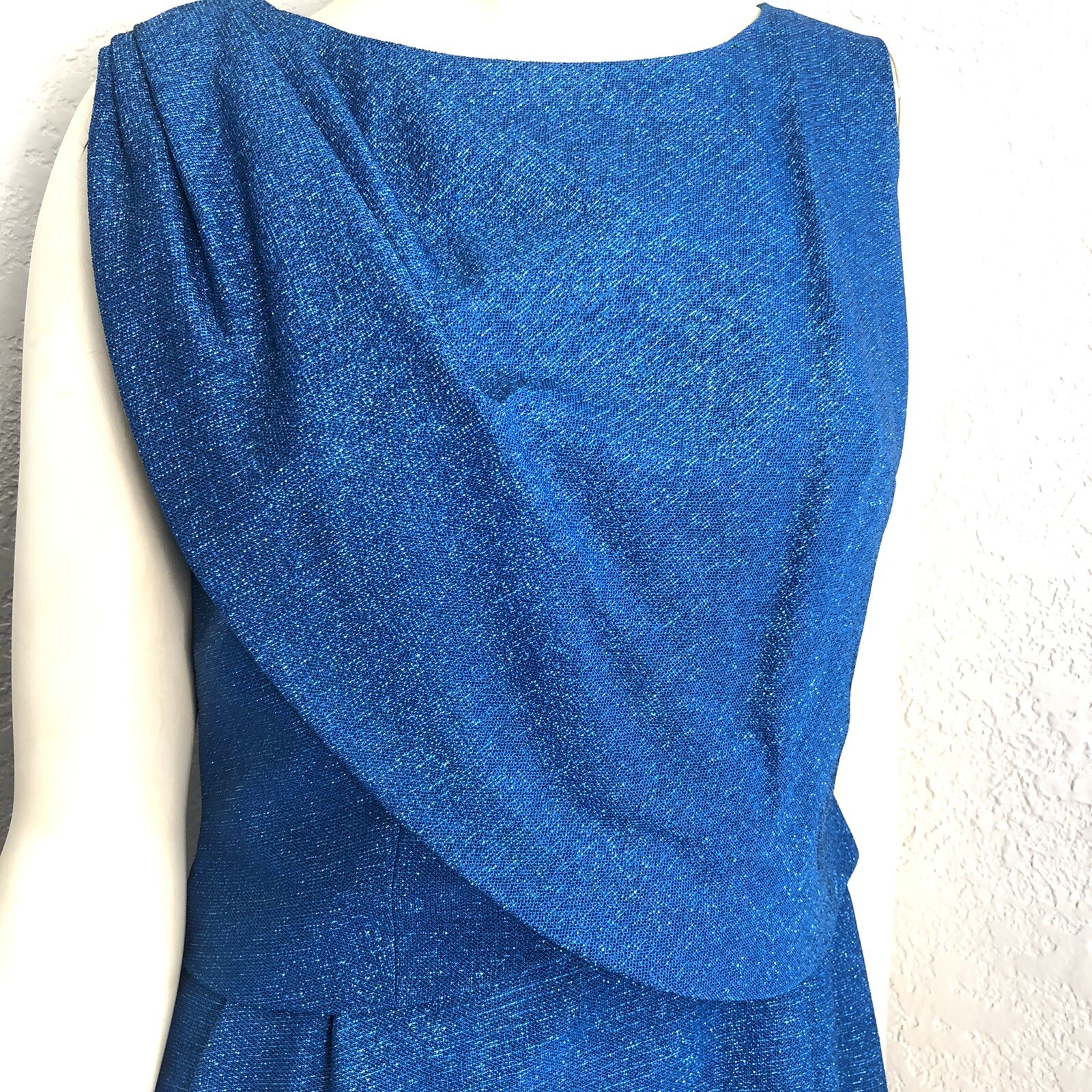 VTG 60s Stephen O’Grady Wiggle Sheath Dress Blue Metallic Sparkle Size 12 Small