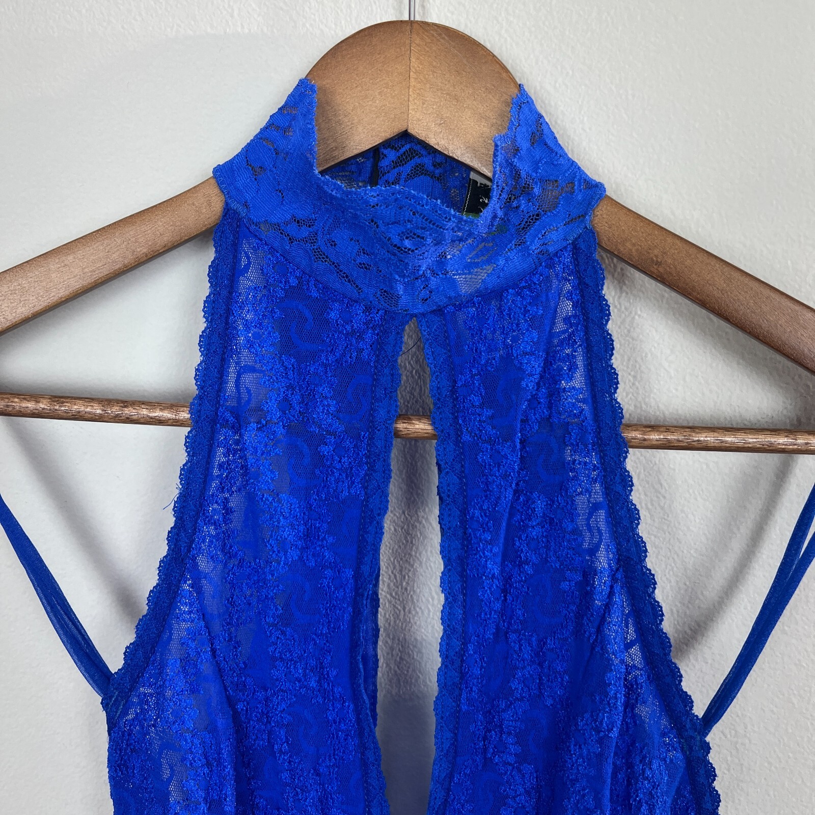 Andrea Kristoff Escante Lace Teddy M Blue Halter Cutout Sexy One Piece Vintage