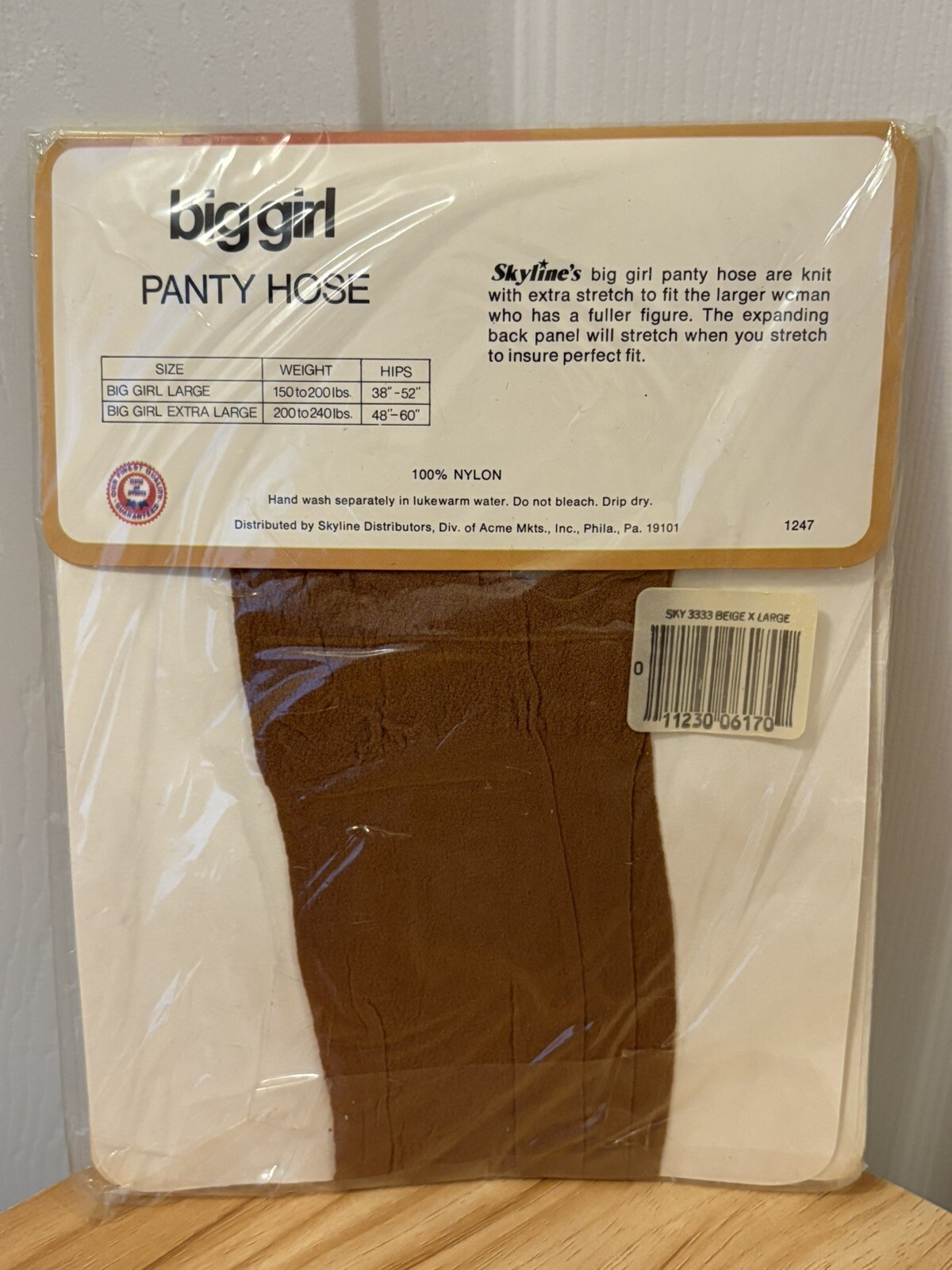 Skyline Big Girl Panty Hose Beige Panty Hose 780-095 XL 200-240lbs Hips 48”-60”
