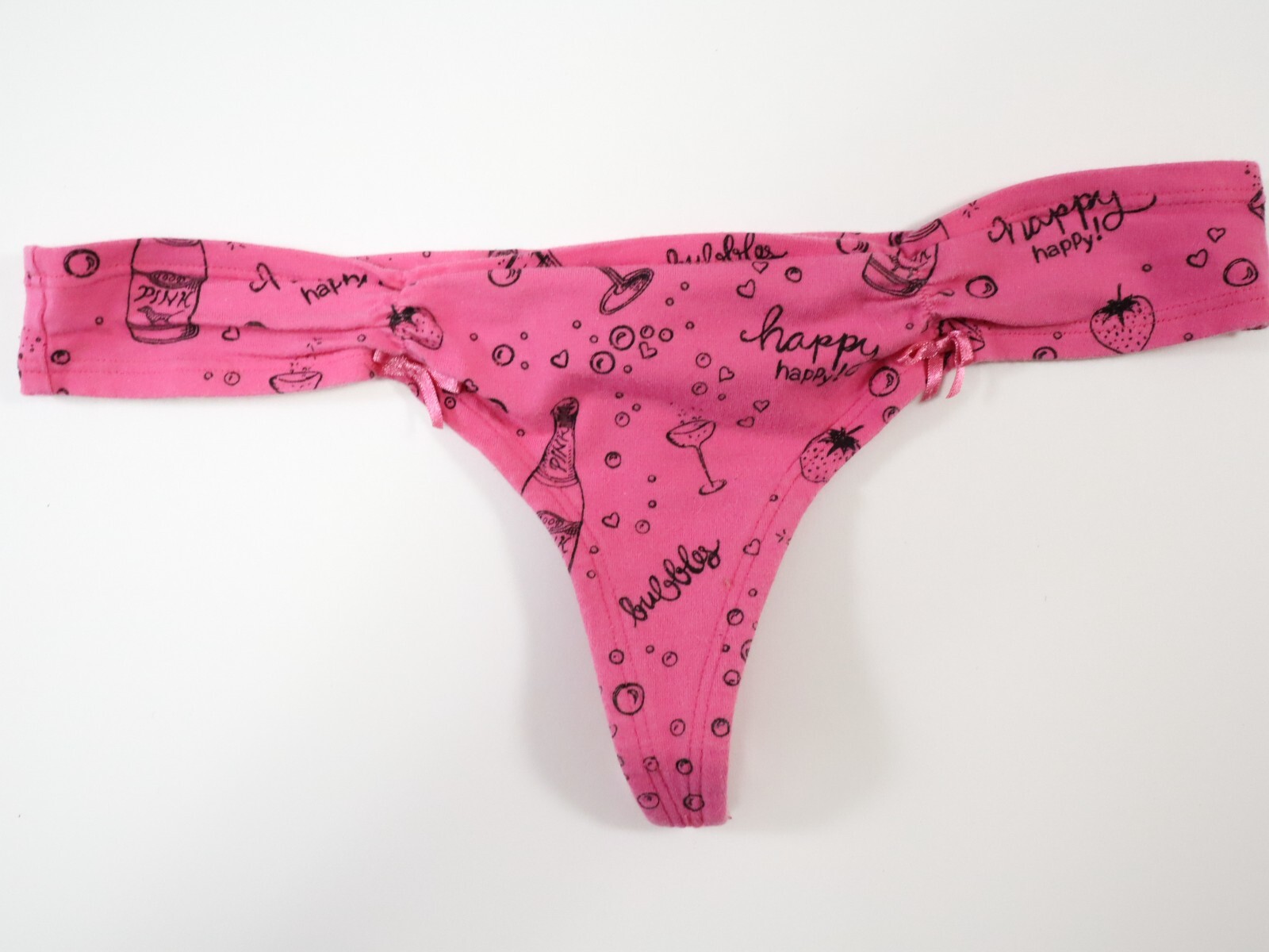 1 Vtg Victoria’s Secret PINK 2009 Ruched Bow Thong Panties Size SMALL
