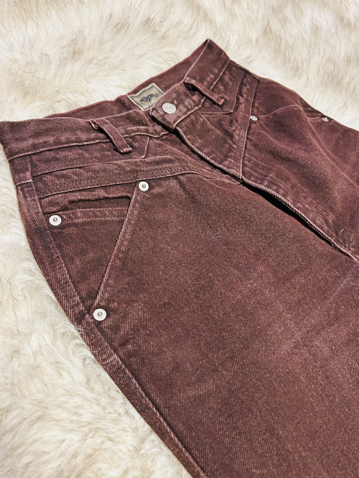 VTG 80s Roper Multi Yoke Pocketless Maroon Western Jeans Sz 11 W26 USA Tag