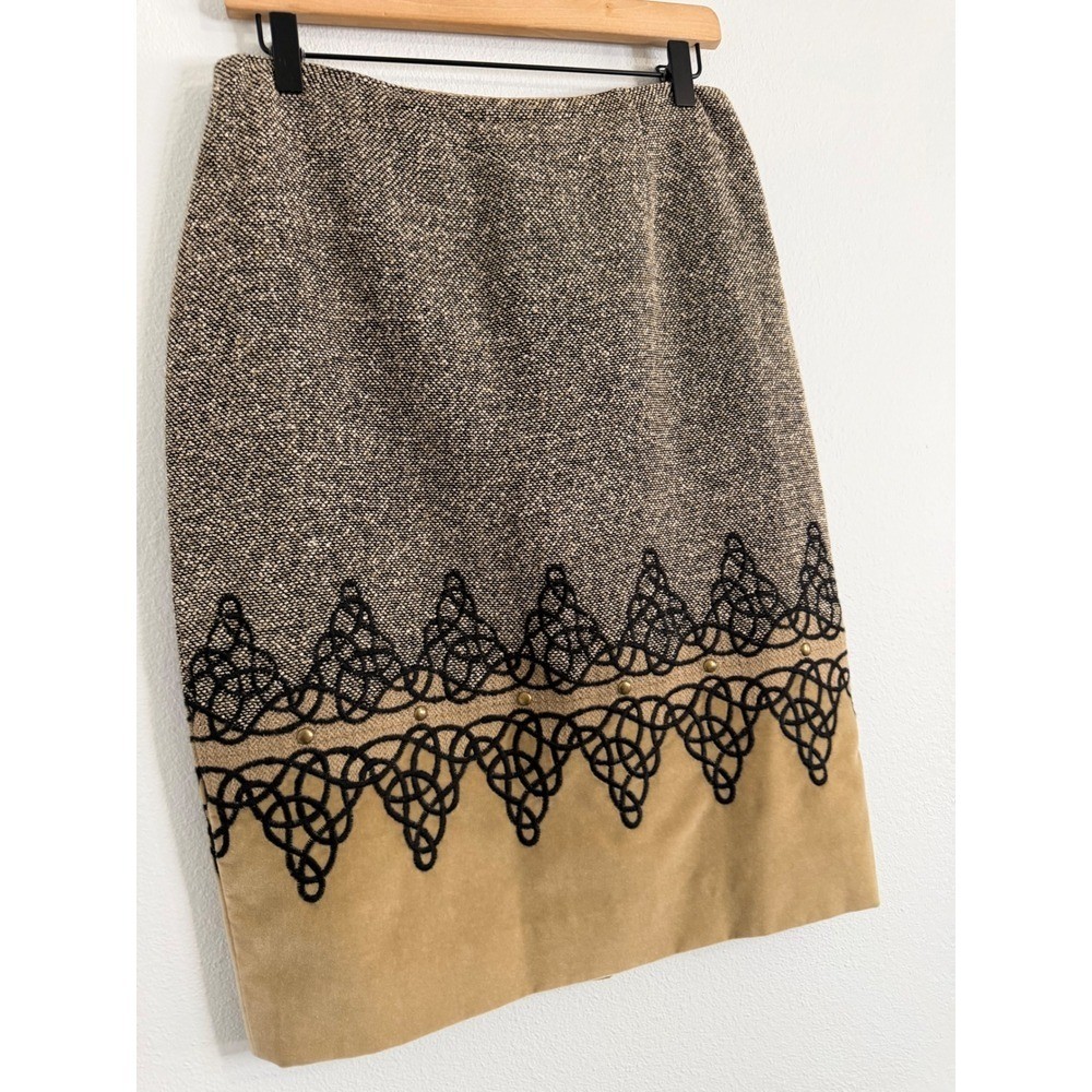 Vintage Carlisle – Silk/Wool/Alpaca Blend Pencil Skirt Microsuede Trim