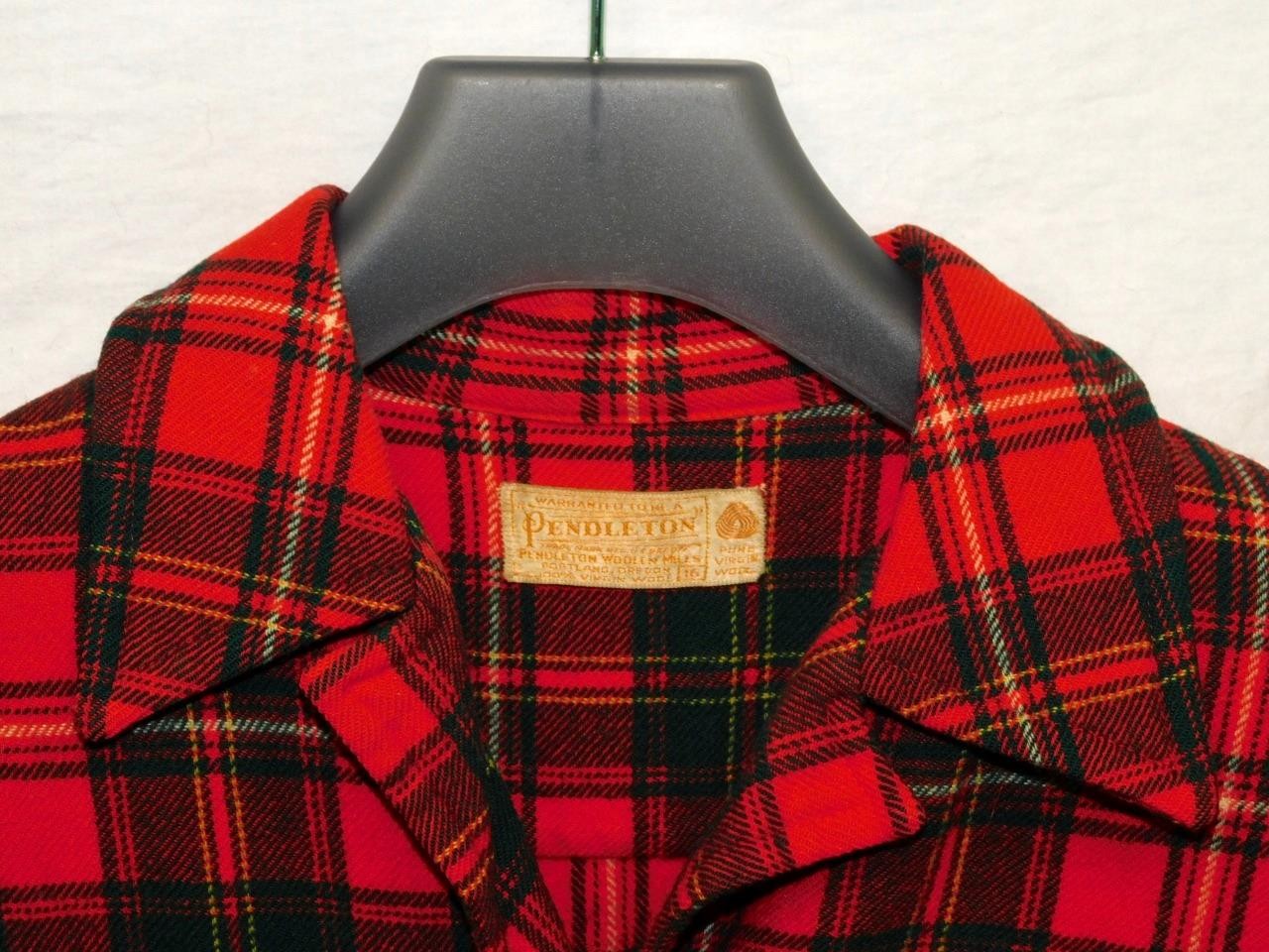 Vintage Pendleton L Woman Red Green Tartan Plaid Wool Shirt Jacket Blazer Button