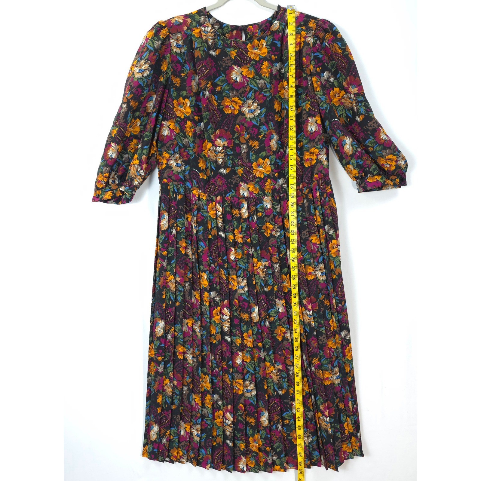Vtg Lorac Floral Midi Dress Pleated Boho Fall Cottagecore L/ XL Romantic Boho