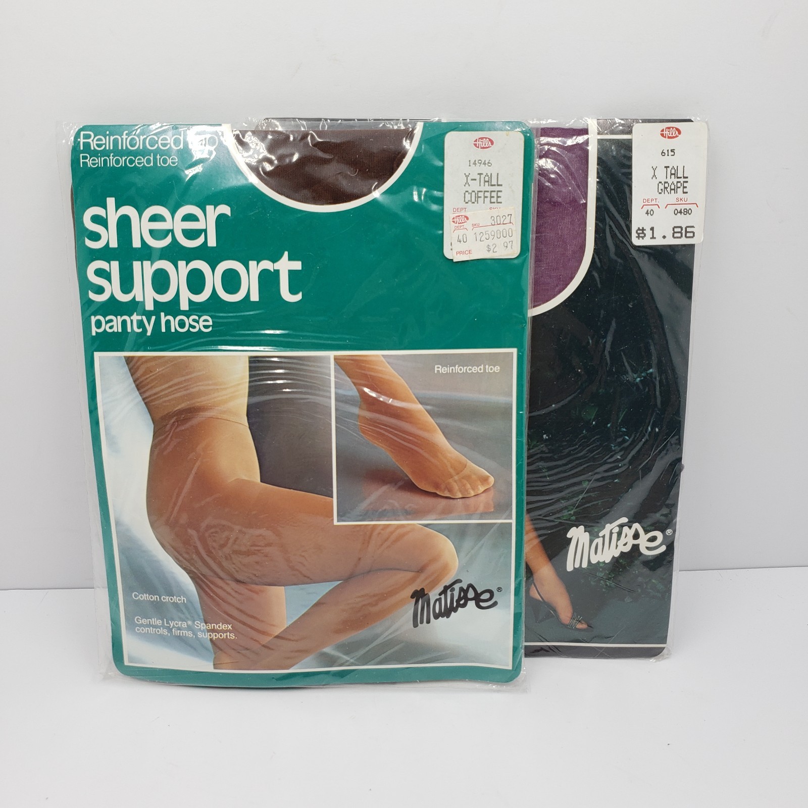 Vintage Matisse Sheer Support Ultra Sheer Pantyhose Lot 2 X Tall Grape Coffee