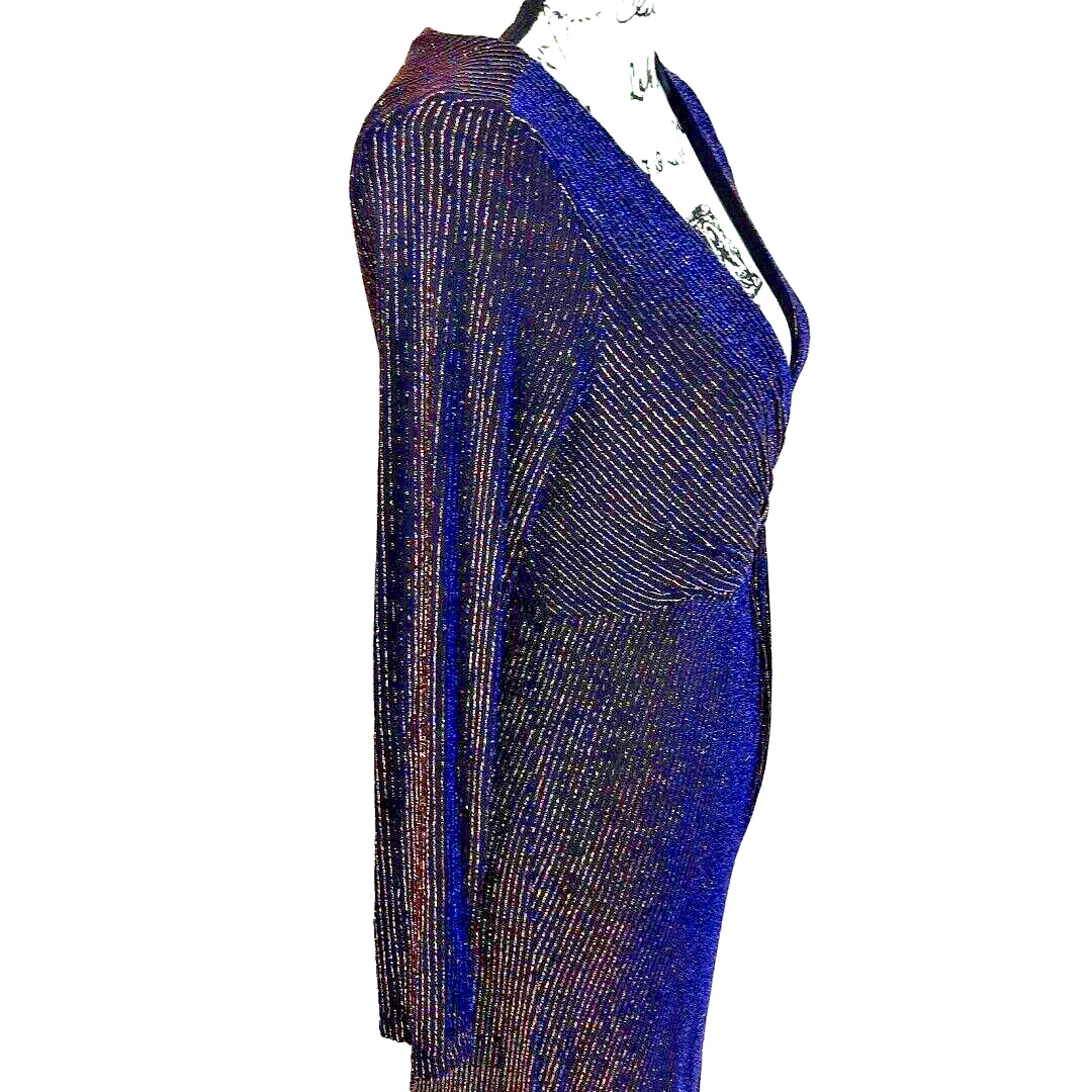 Vintage 90s Metallic Faux Wrap Maxi Dress Size 4 Black Blue Whimsigoth Event
