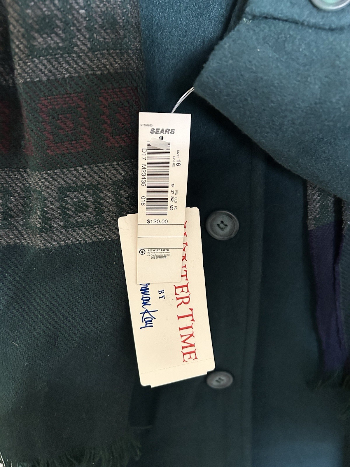 vintage Herman Kay Hunter Green wool blend coat with matching scarf Size 16 NWT