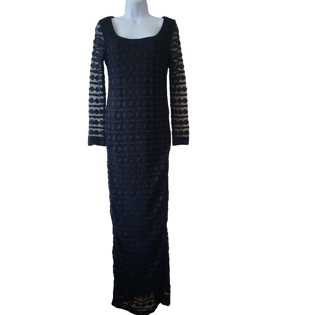Vintage Crochet Lace Dress XS/S Black Bodycon Zip Closure Maxi Length Witchcore