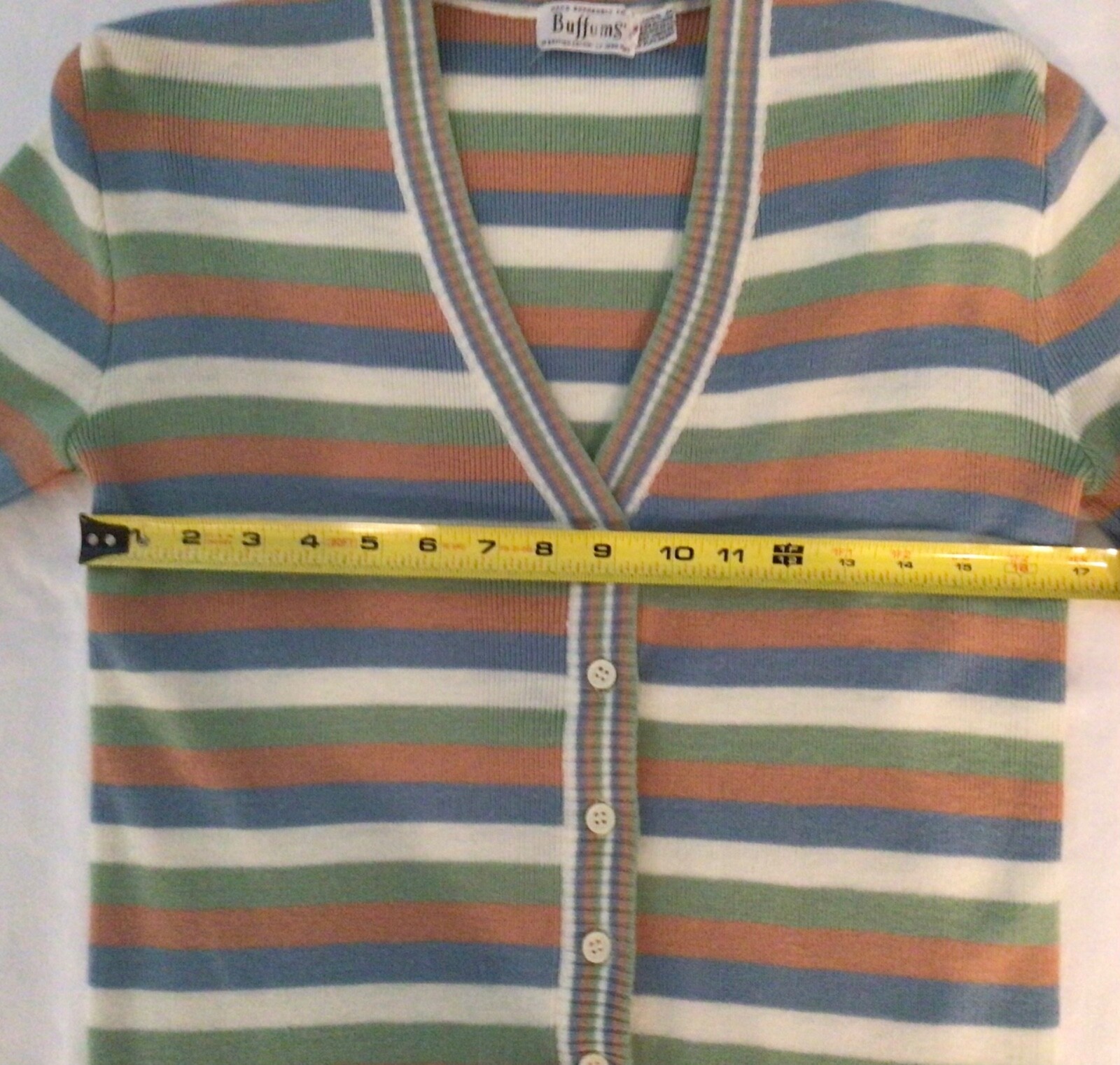 Buffums Vintage Cardigan Sweater Size M Striped Pastel Multi Color