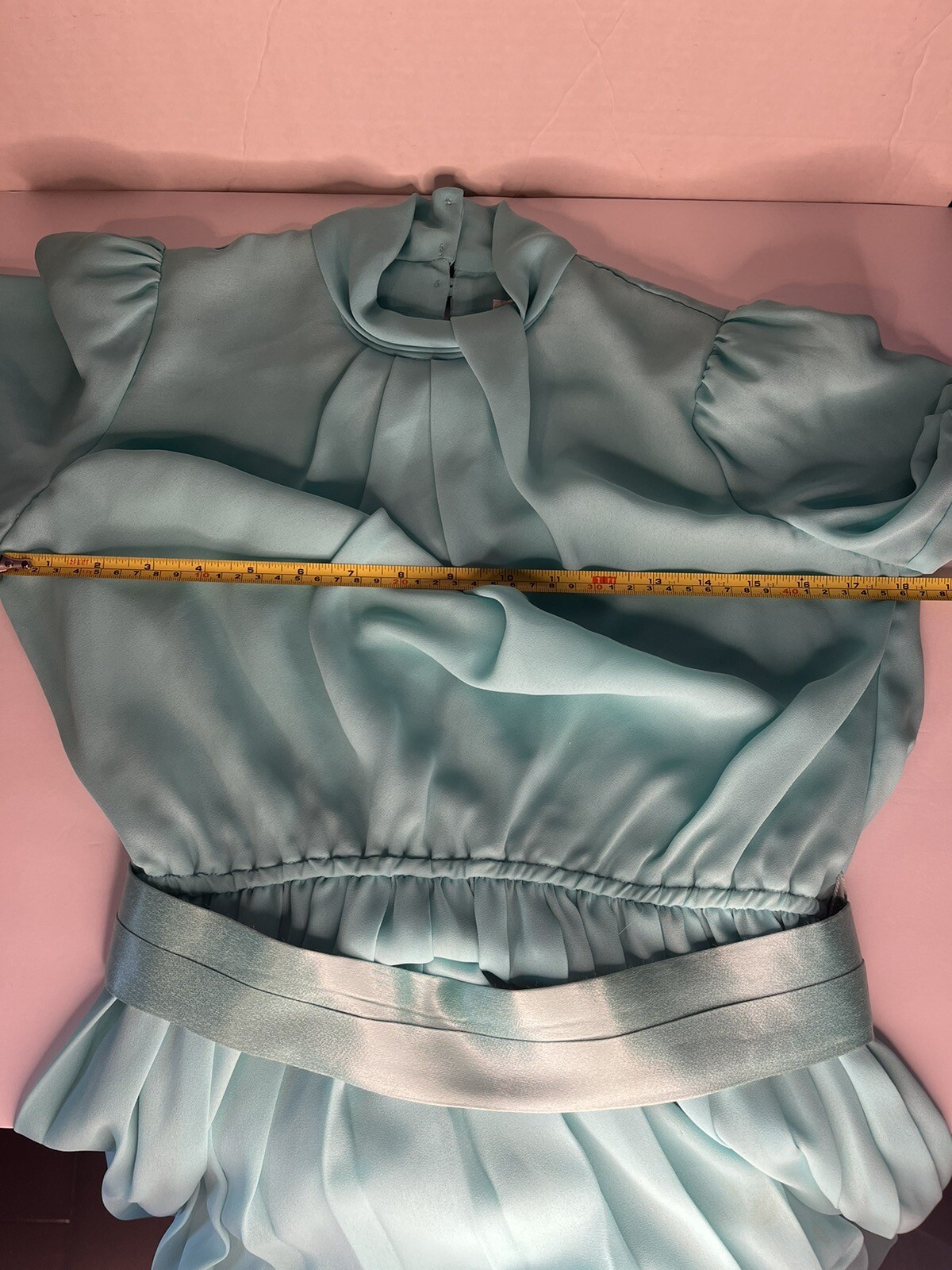 Vintage Short Sleeve Blouson Dress Accordion Pleat Shawl Collar Small/med Satin