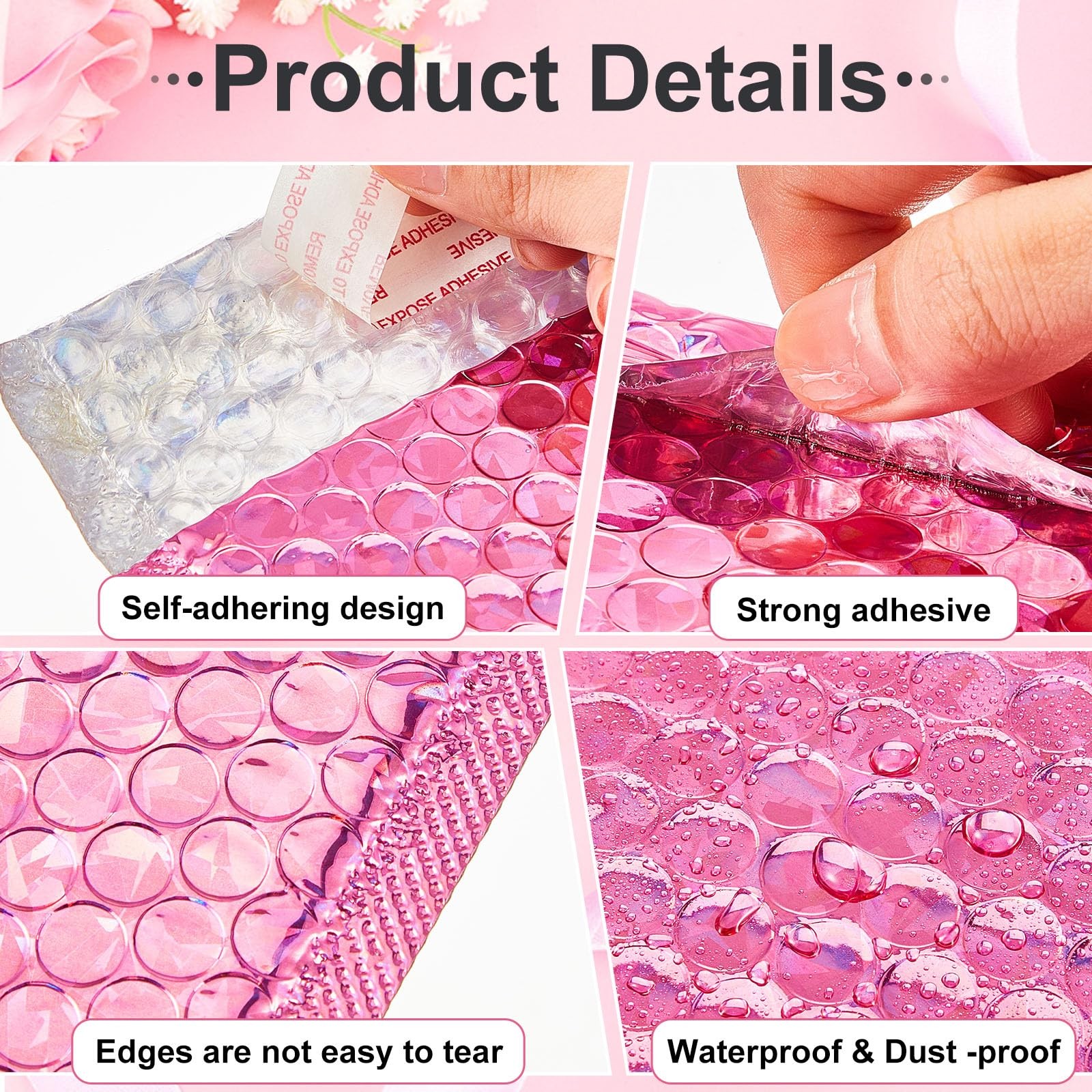 Henoyso 60 Pcs 6×9.5″ Holographic Bubble Mailers Metallic Padded Envelopes